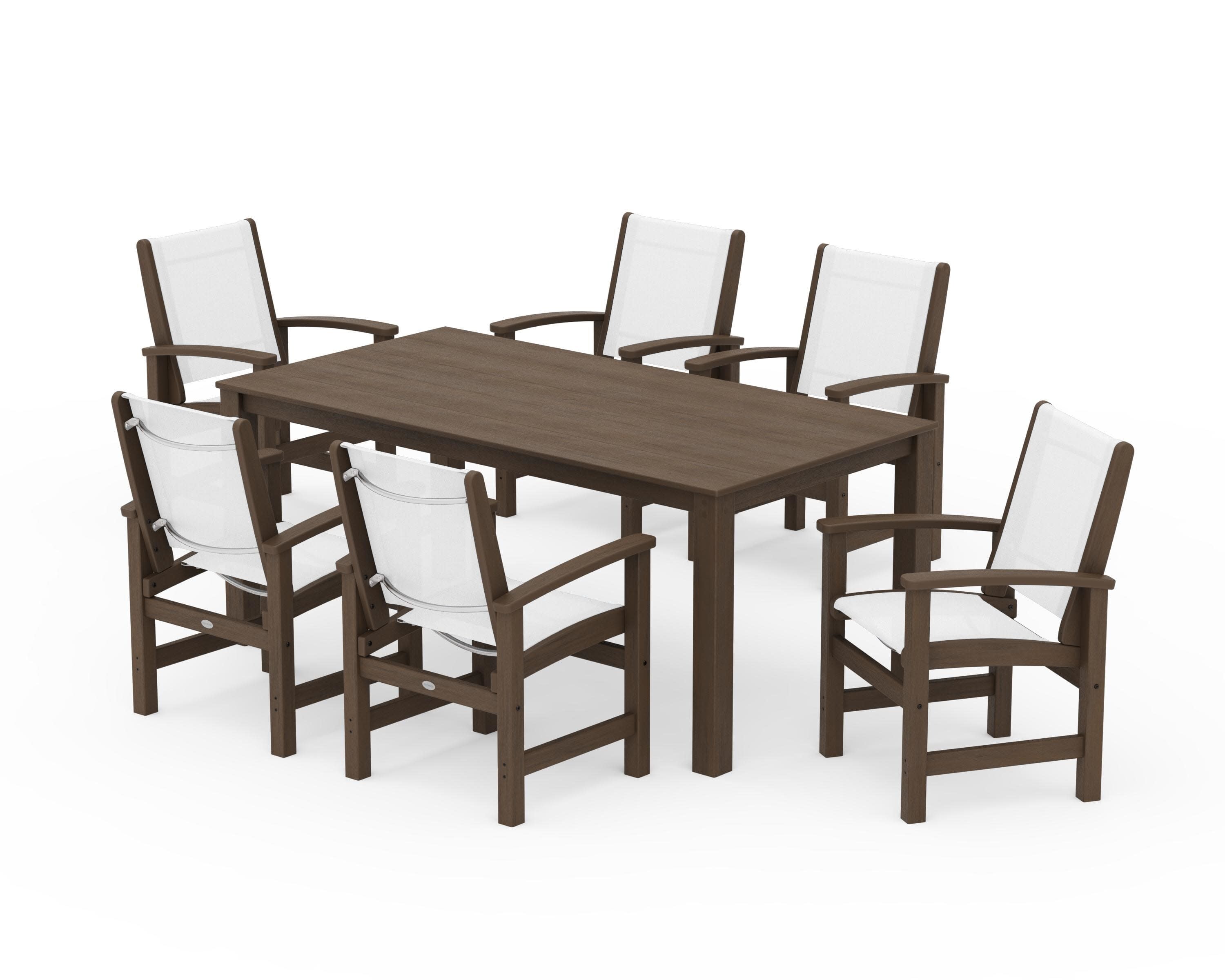 Coastal 7-Piece Parsons Dining Set in Kona / White Sling