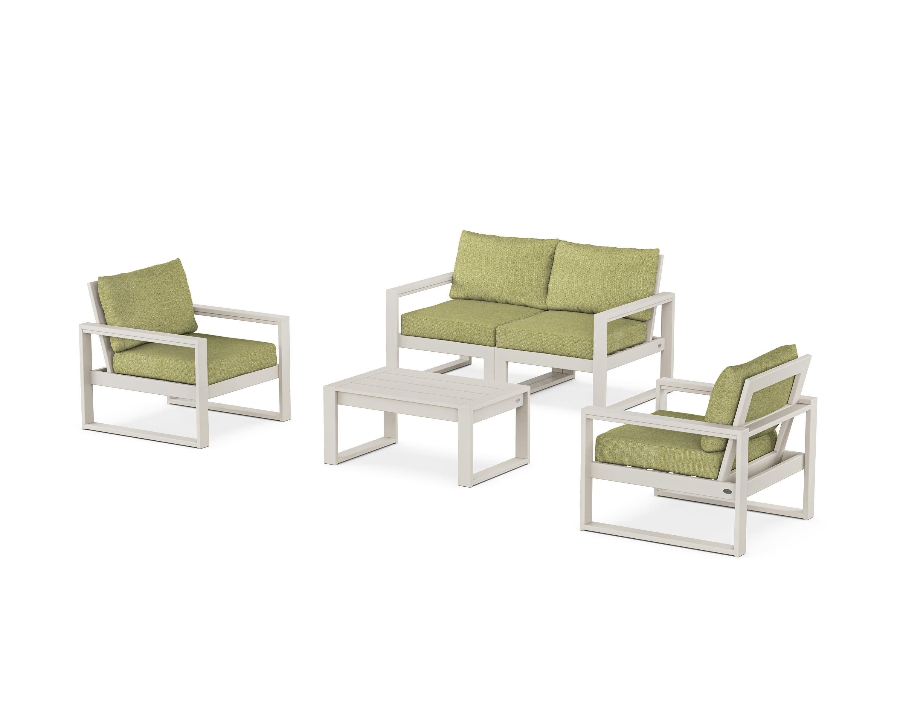 EDGE Sectional 4-Piece Deep Seating Set with Loveseat in Sand / Chartreuse Boucle
