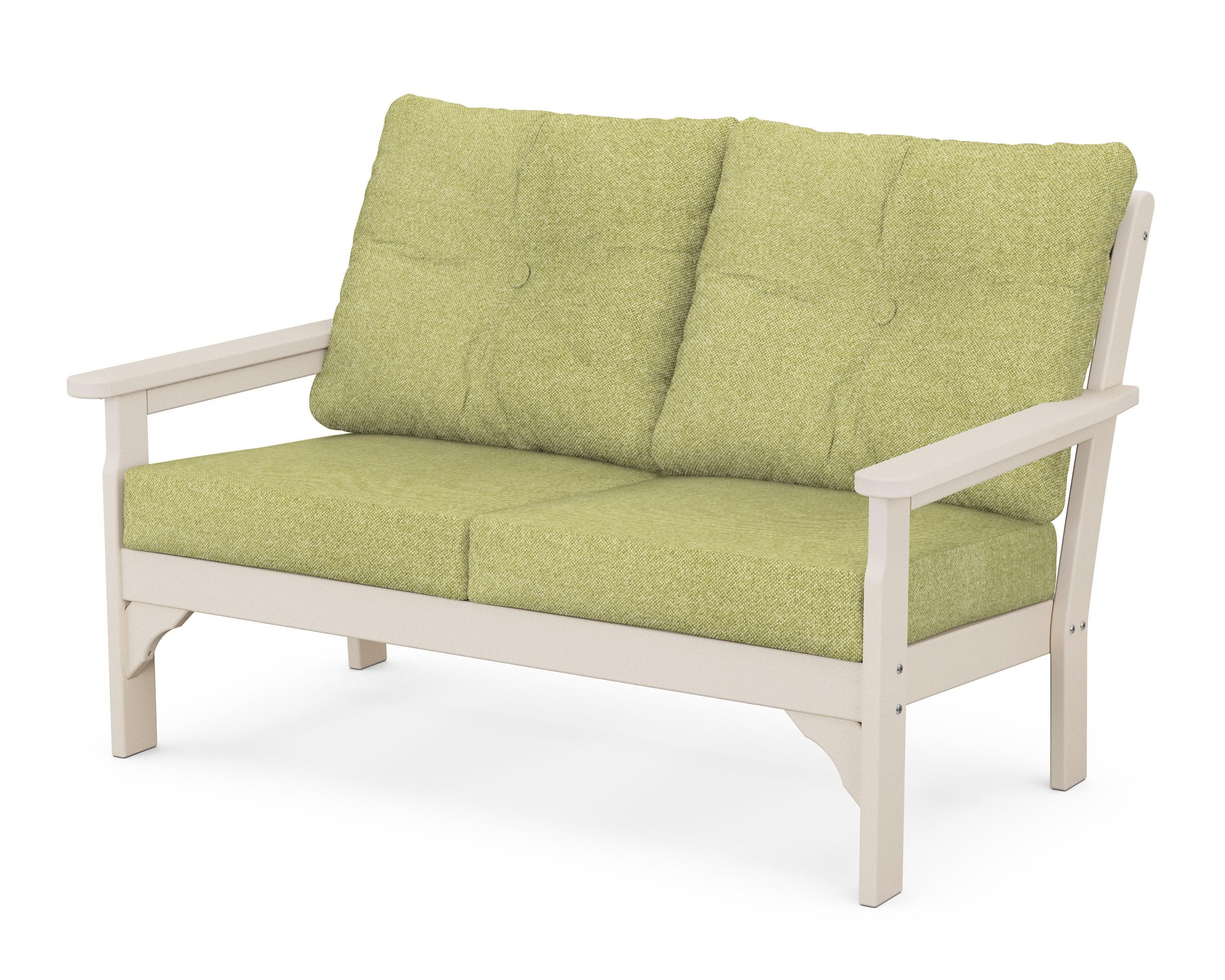 Vineyard Deep Seating Loveseat in Sand / Chartreuse Boucle
