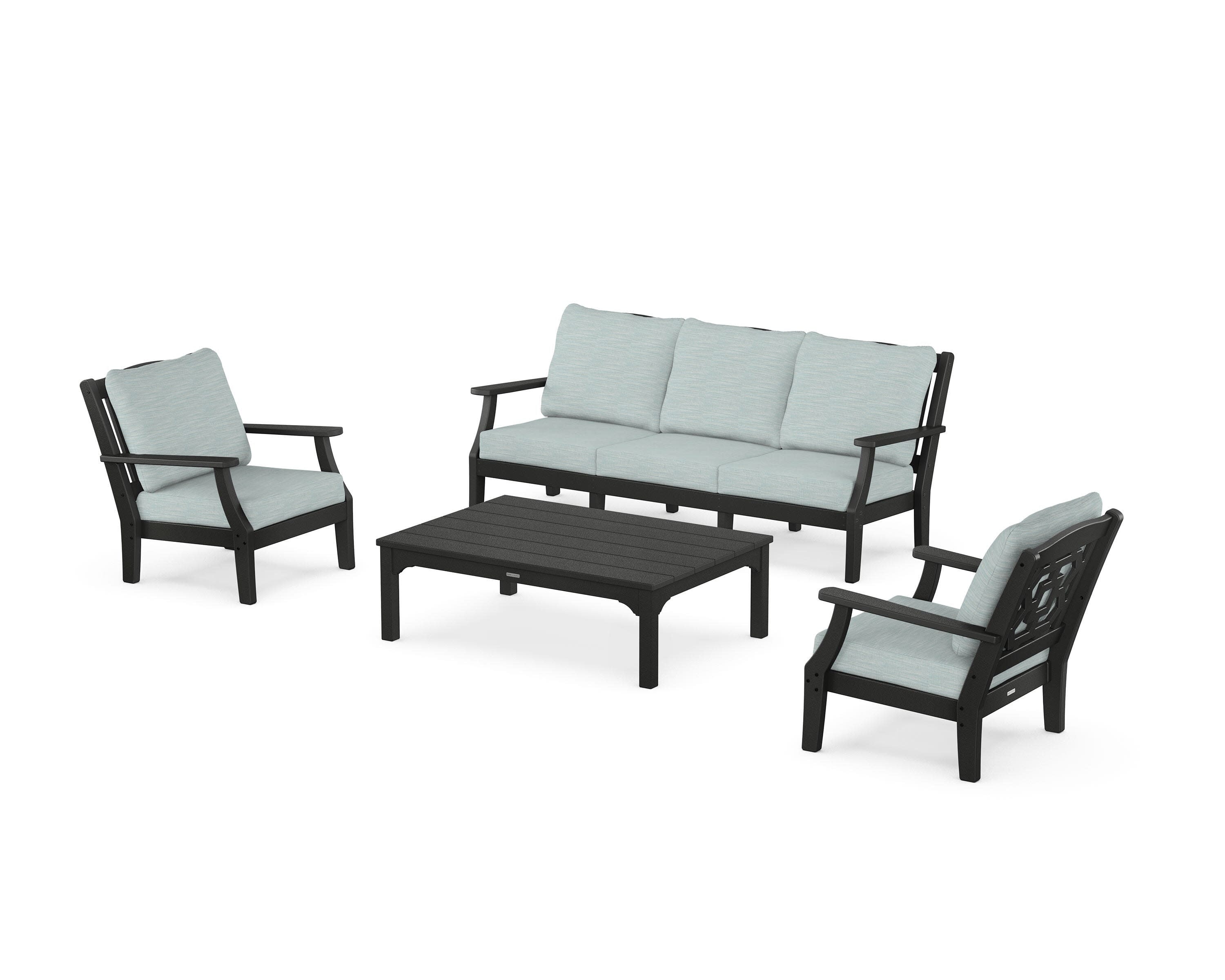 Chinoiserie 4-Piece Deep Seating Set with Sofa in Black / Soothe Mist