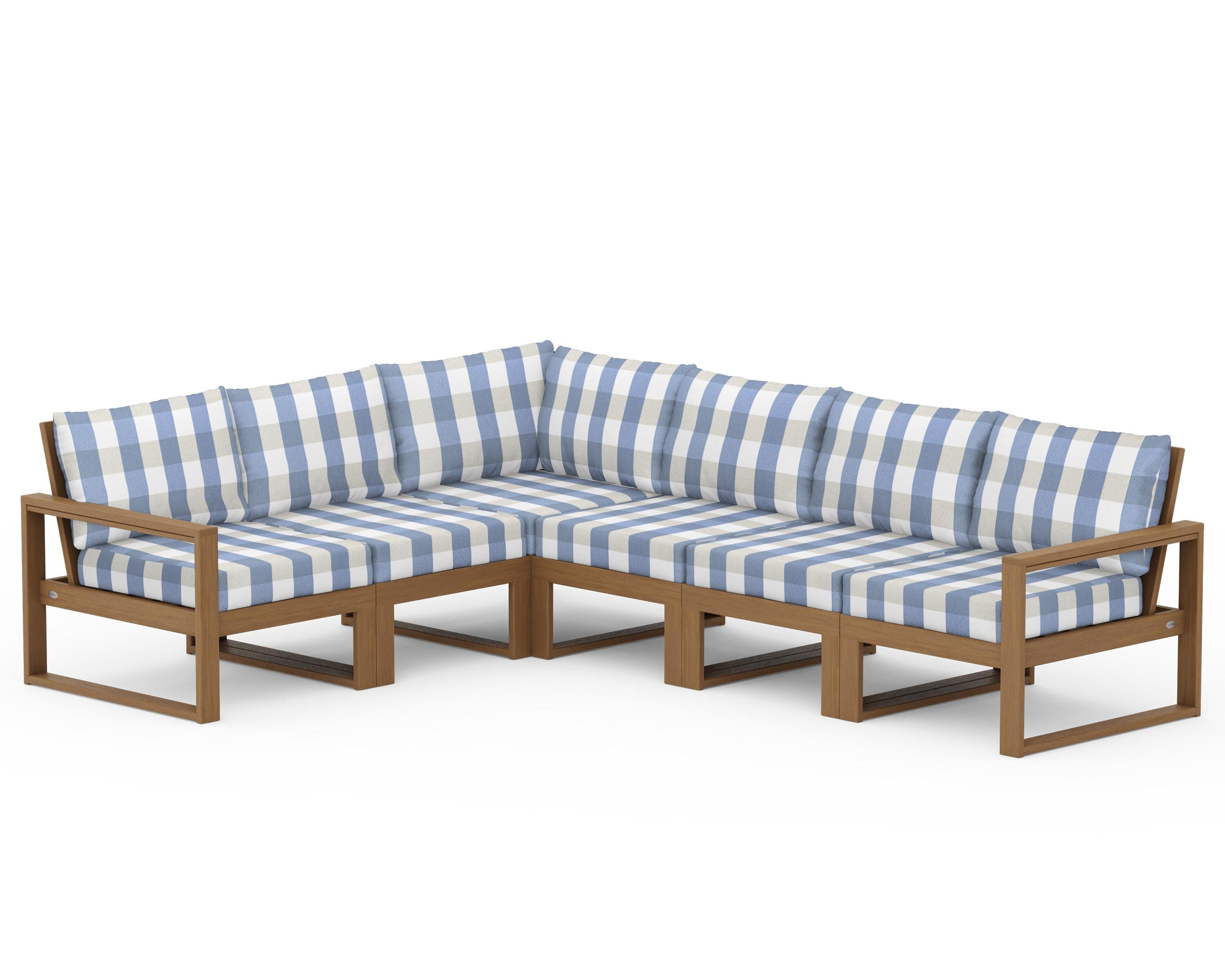 EDGE 6-Piece Modular Deep Seating Set in Natural / Buffalo Plaid Sky Blue