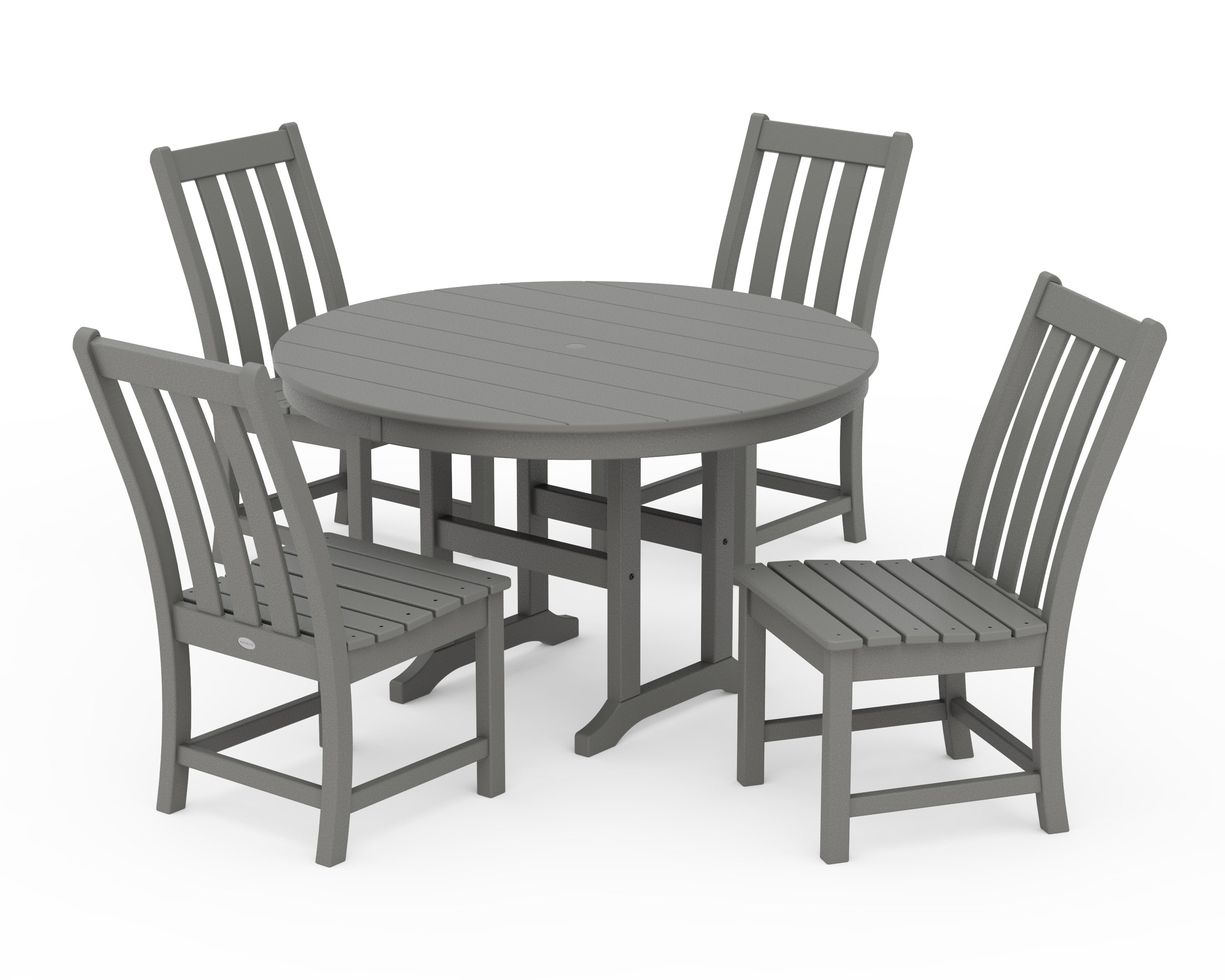 Vineyard 5-Piece Round Farmhouse Side Chair Dining Set in Slate Grey