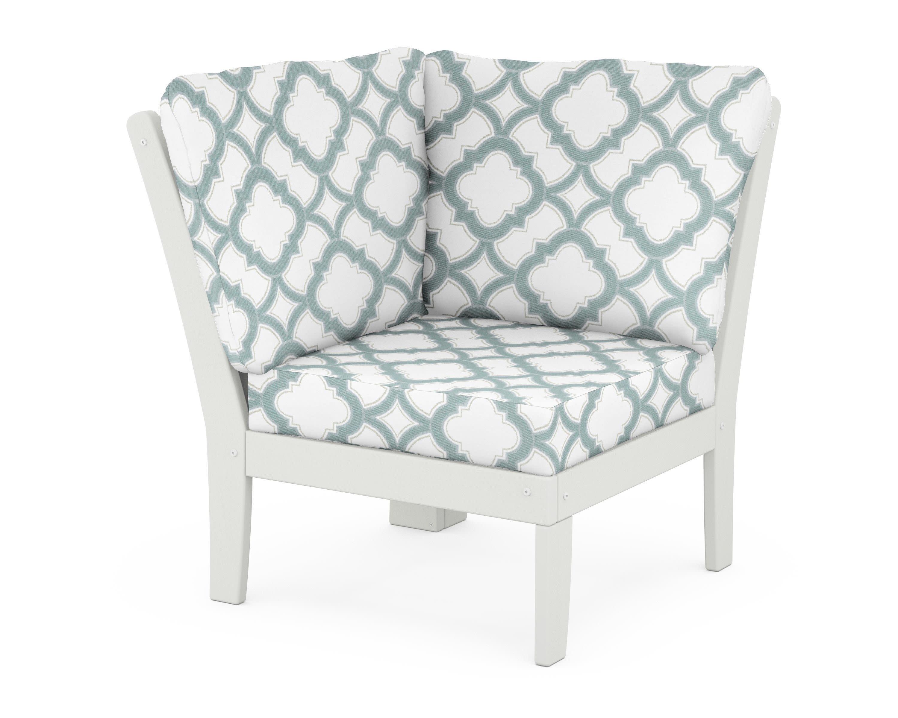 Braxton Modular Corner Chair in Vintage White / Trellis Glacier Spa