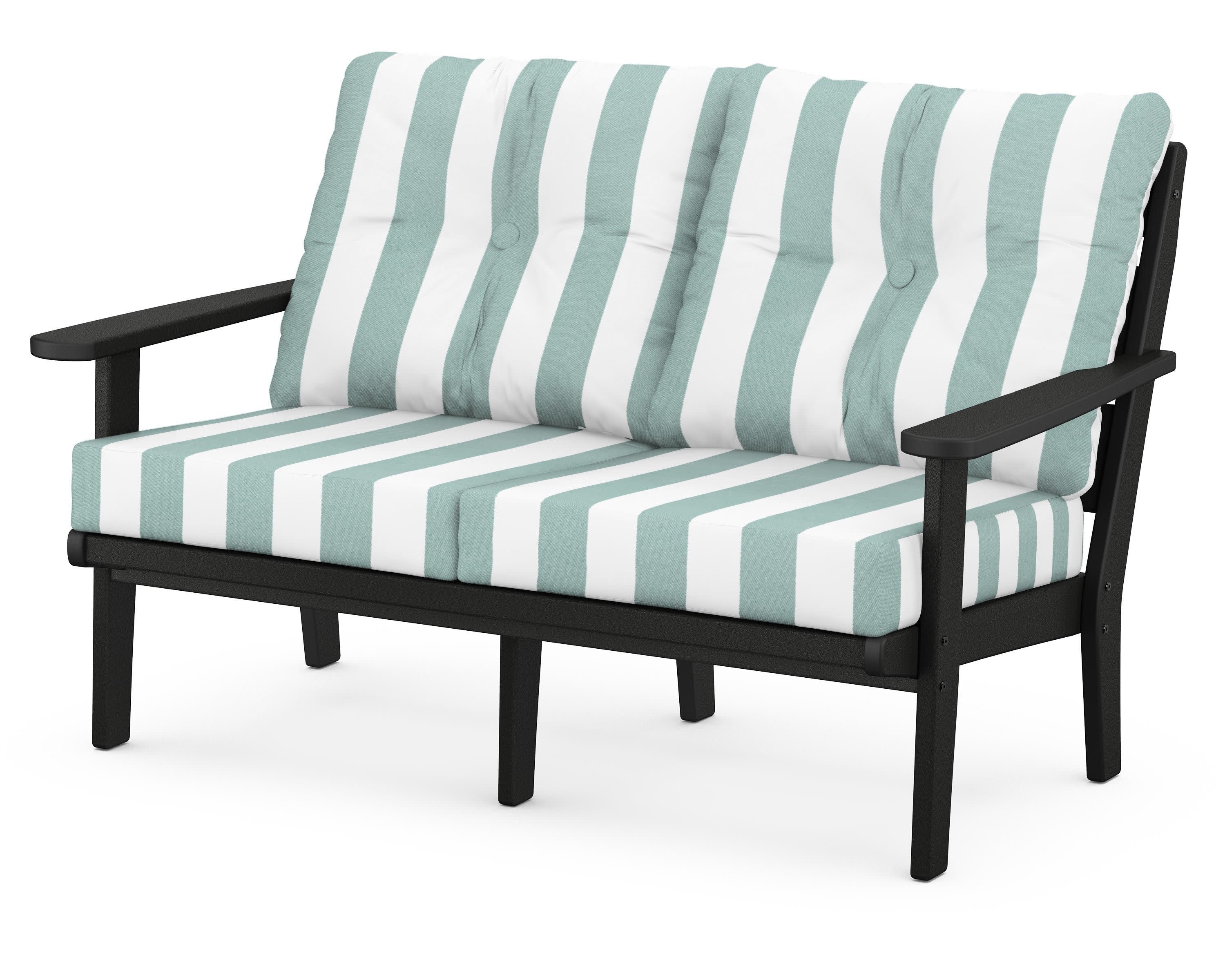 Lakeside Deep Seating Loveseat in Black / Cabana Stripe Glacier Spa