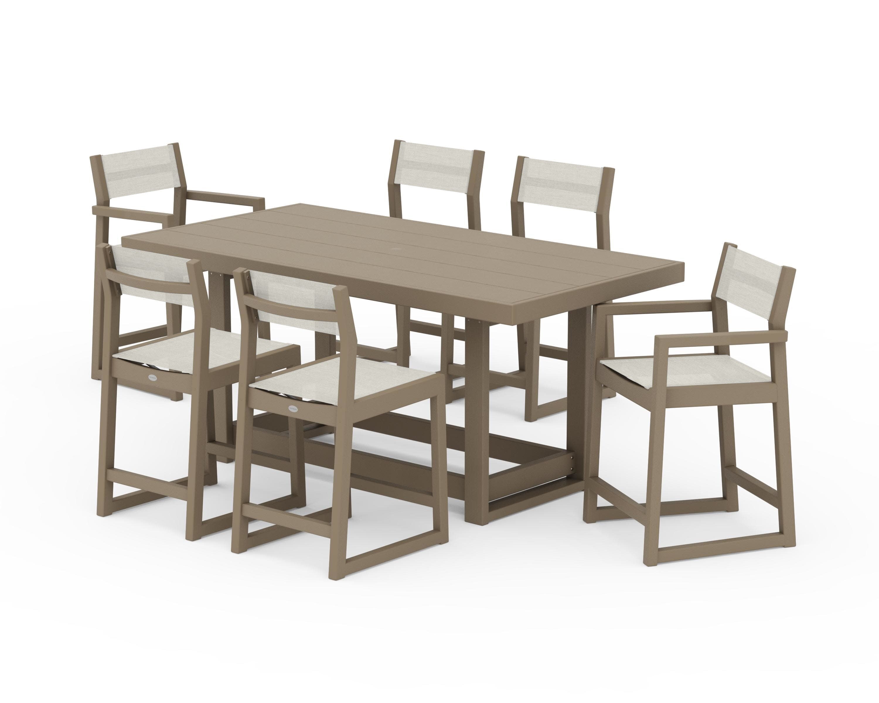 EDGE Sling 7-Piece Counter Table Set in Vintage Sahara / Parchment Sling
