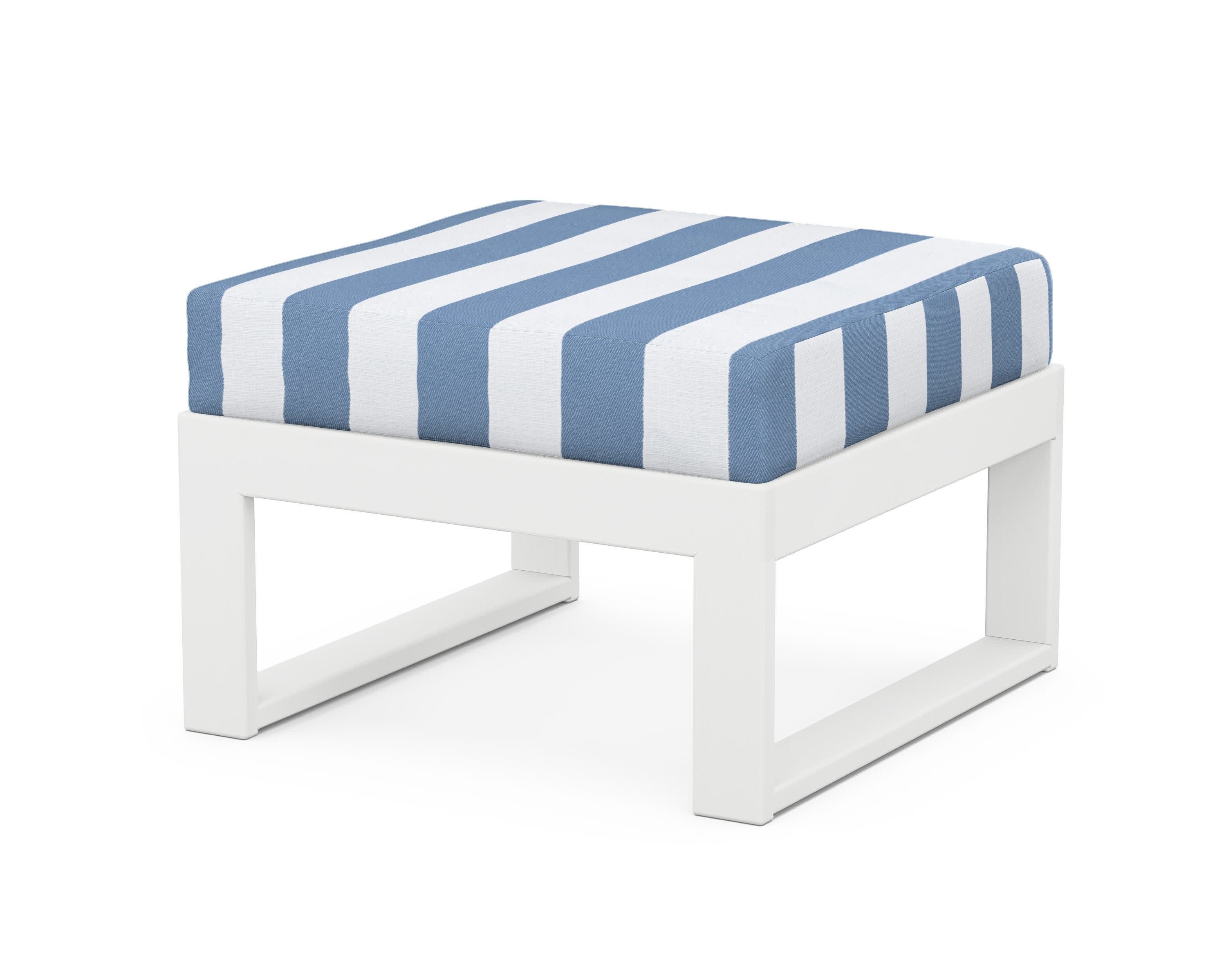 Modular Ottoman - Modern in White / Cabana Stripe Sky Blue