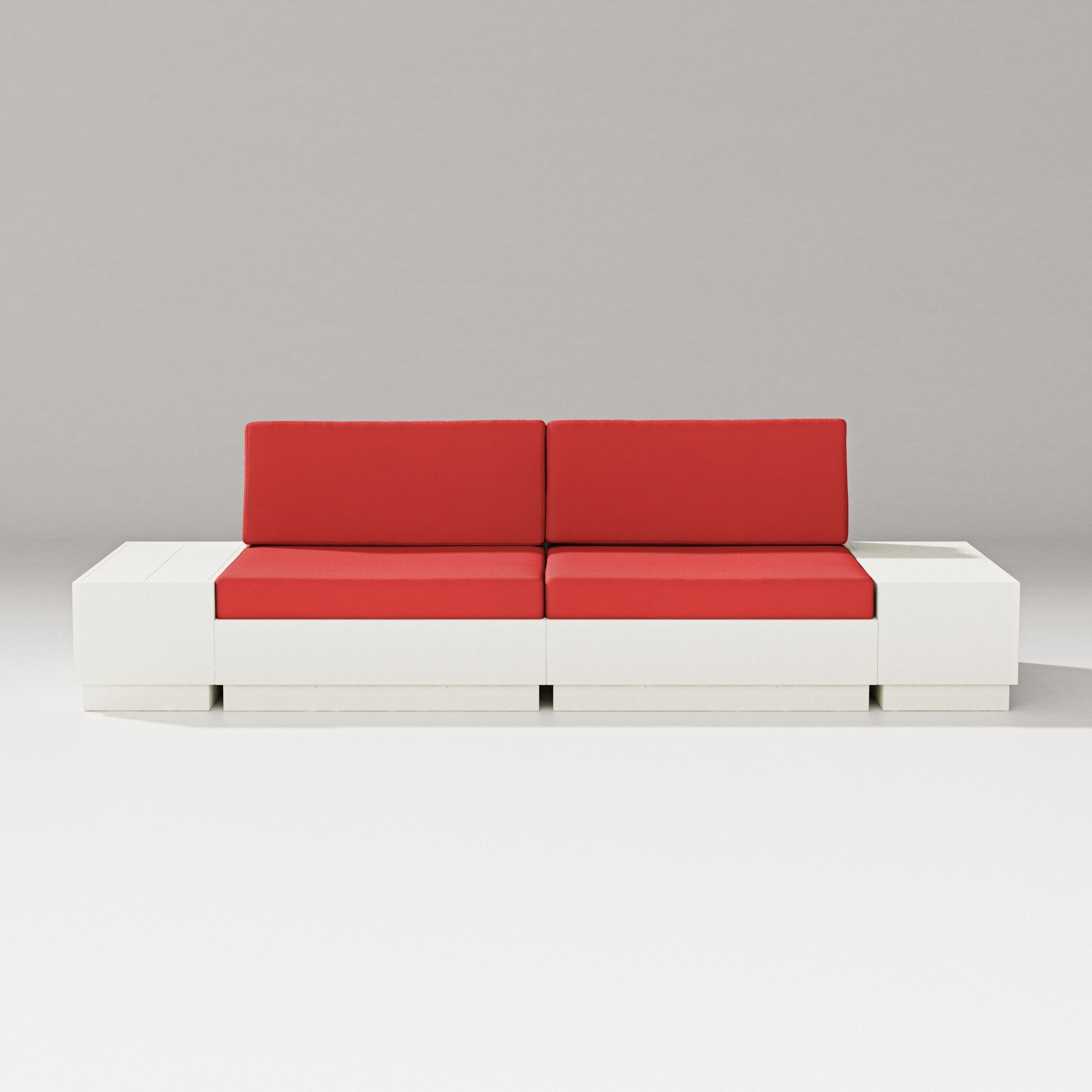 Elevate 4-Piece Loveseat Sectional in Vintage White / Crimson Linen