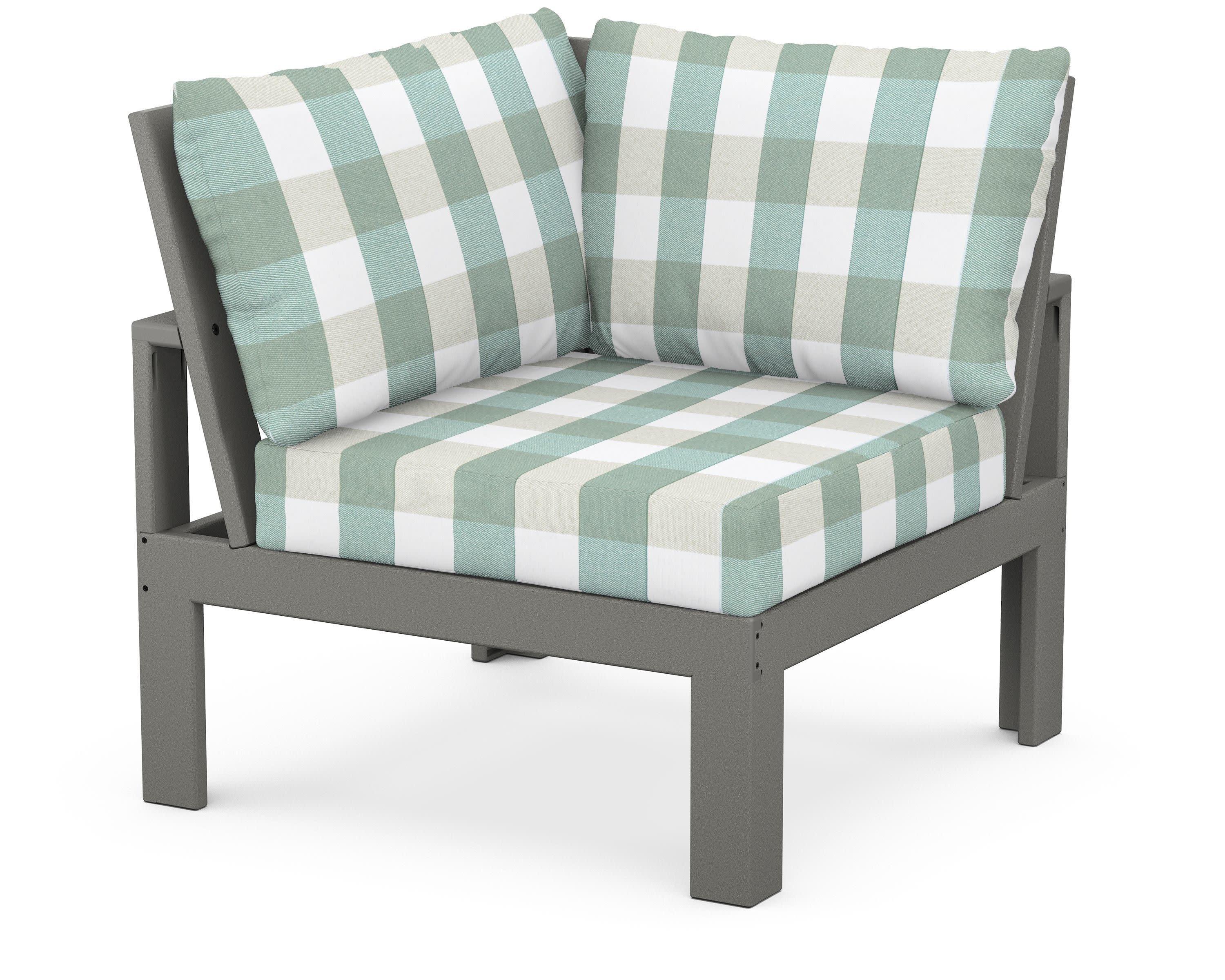 Modular Corner Chair in Slate Grey / Buffalo Plaid Glacier Spa