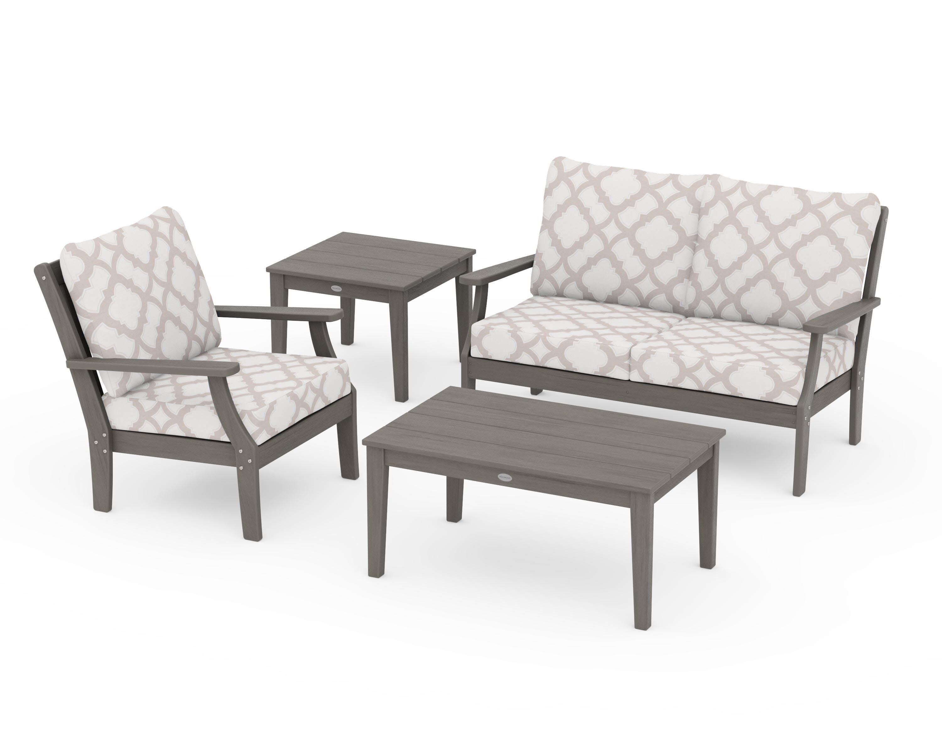 Braxton 4-Piece Deep Seating Set in Driftwood / Trellis Dune Burlap