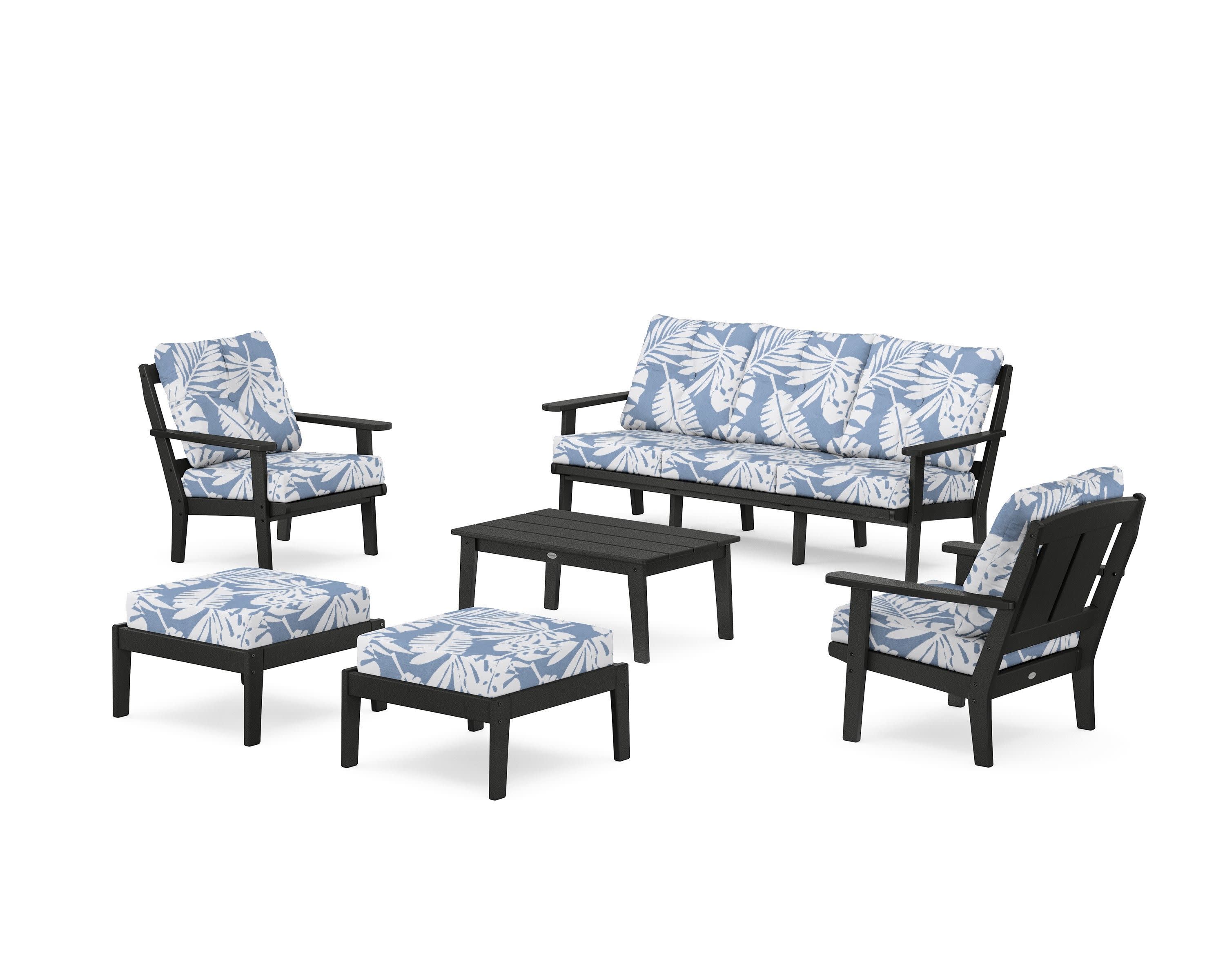 Mission 6-Piece Lounge Sofa Set in Black / Leaf Sky Blue