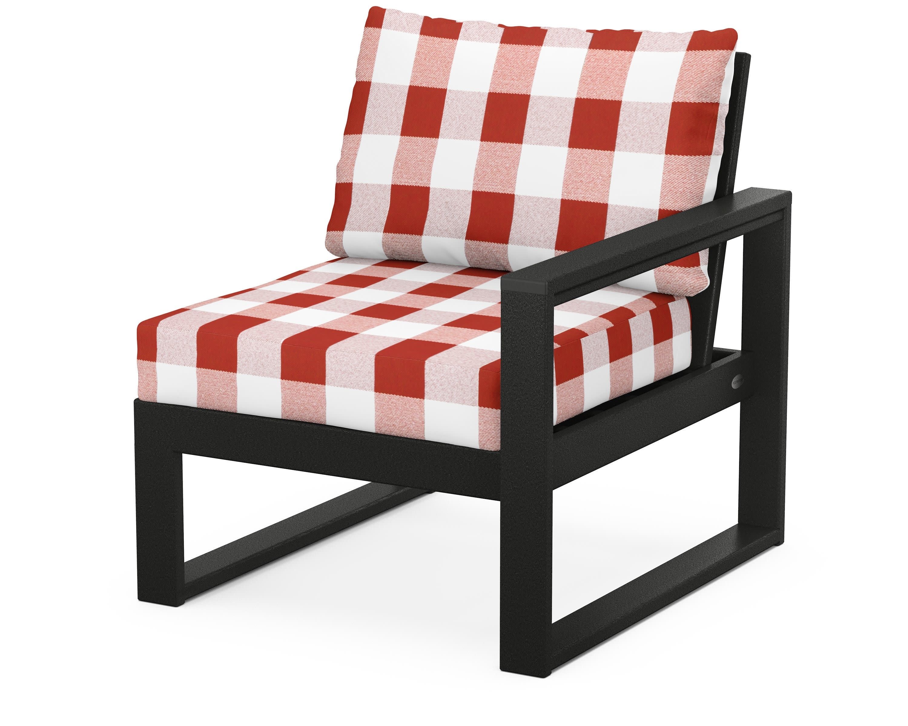 EDGE Modular Right Arm Chair in Black / Buffalo Plaid Crimson