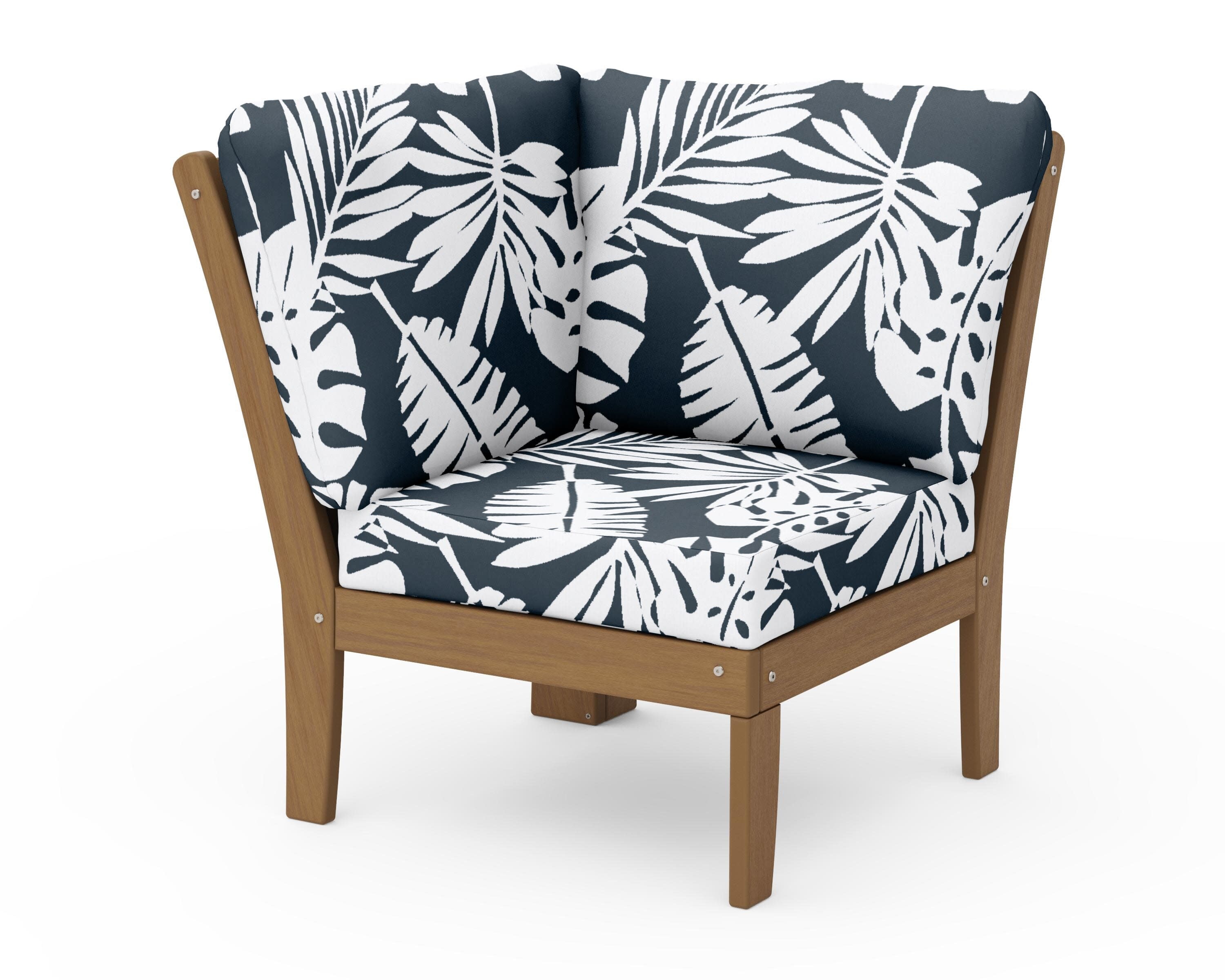 Braxton Modular Corner Chair in Natural / Leaf Marine Indigo