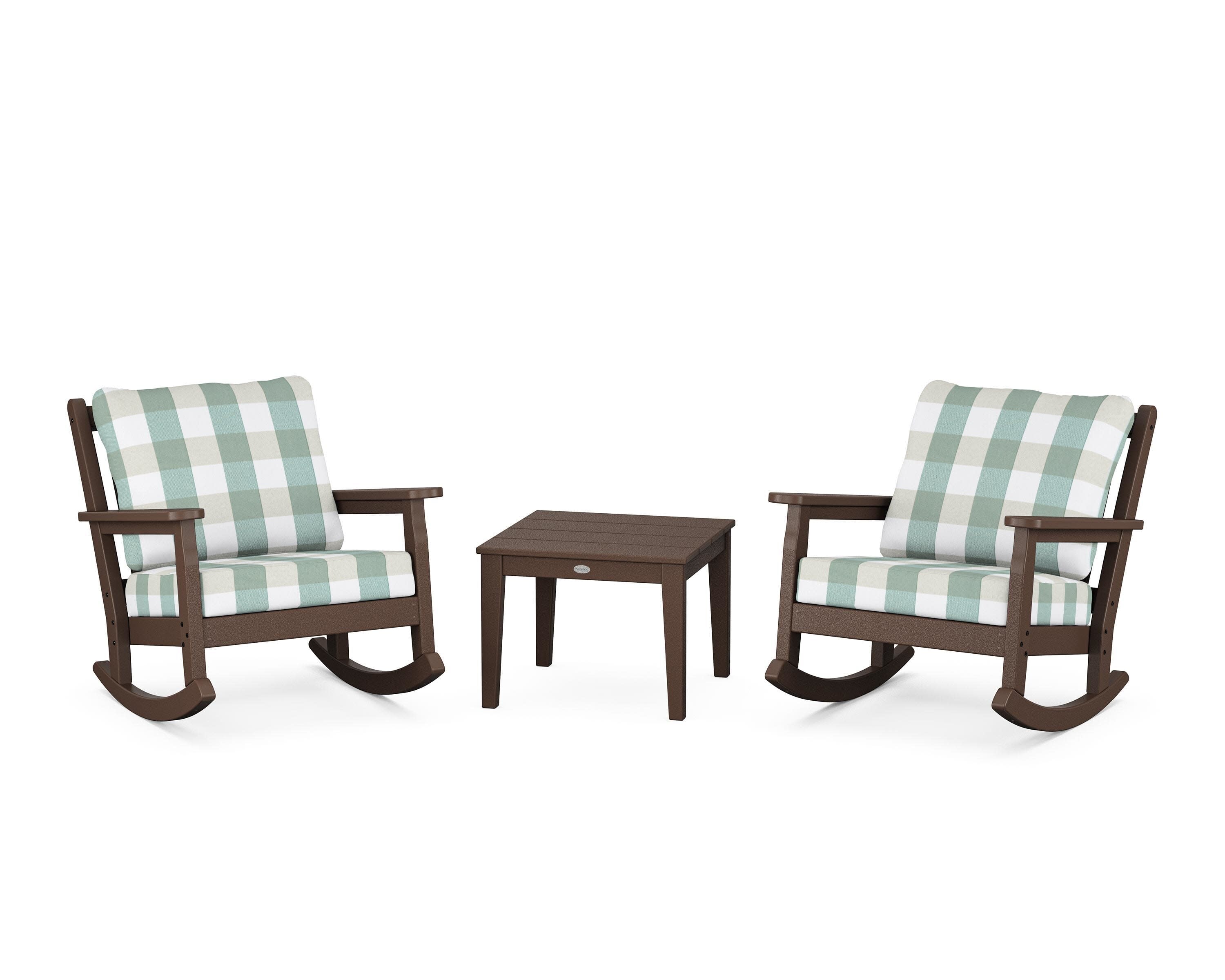 Chippendale 3-Piece Deep Seating Rocker Set in Mahogany / Buffalo Plaid Glacier Spa