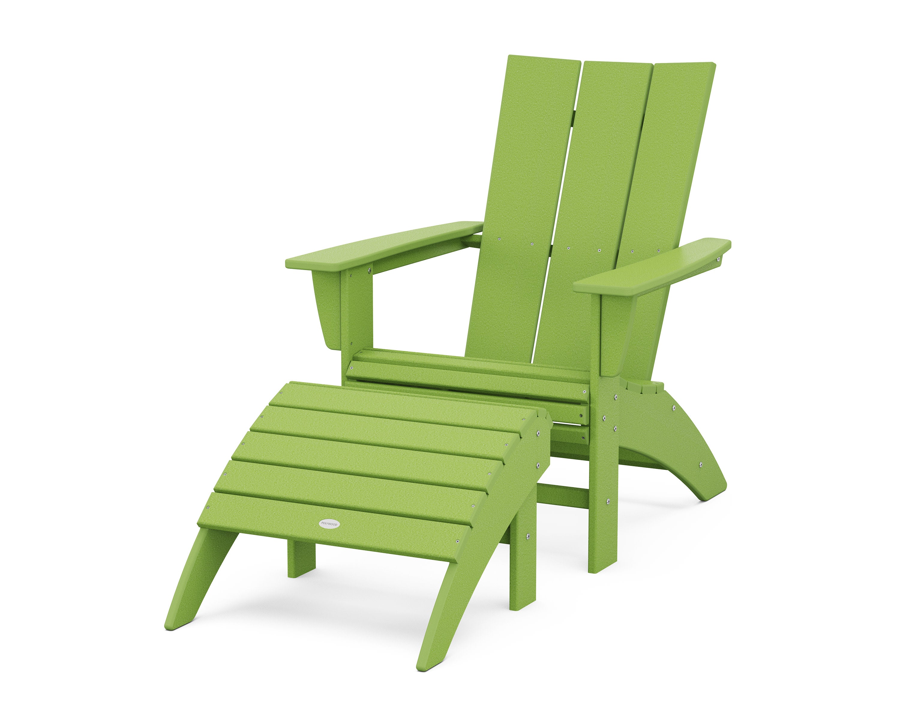 Modern Curveback Adirondack Chair 2-Piece Set with Ottoman in Lime