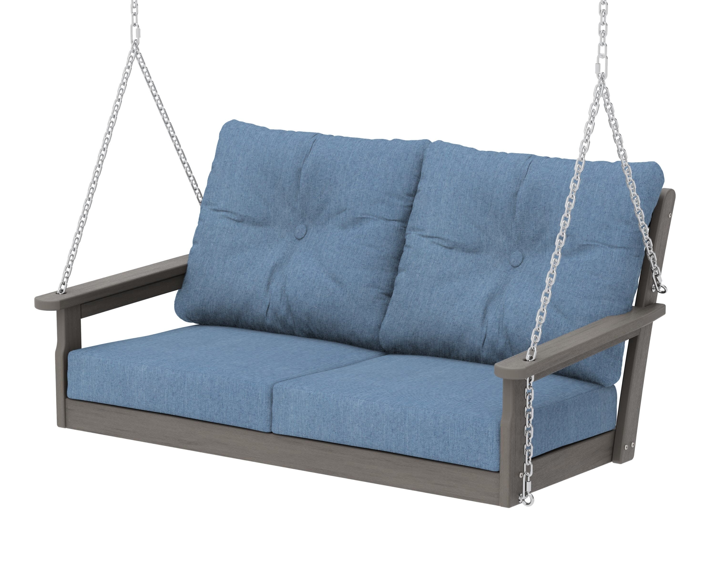 Vineyard Deep Seating Swing in Driftwood / Sky Blue