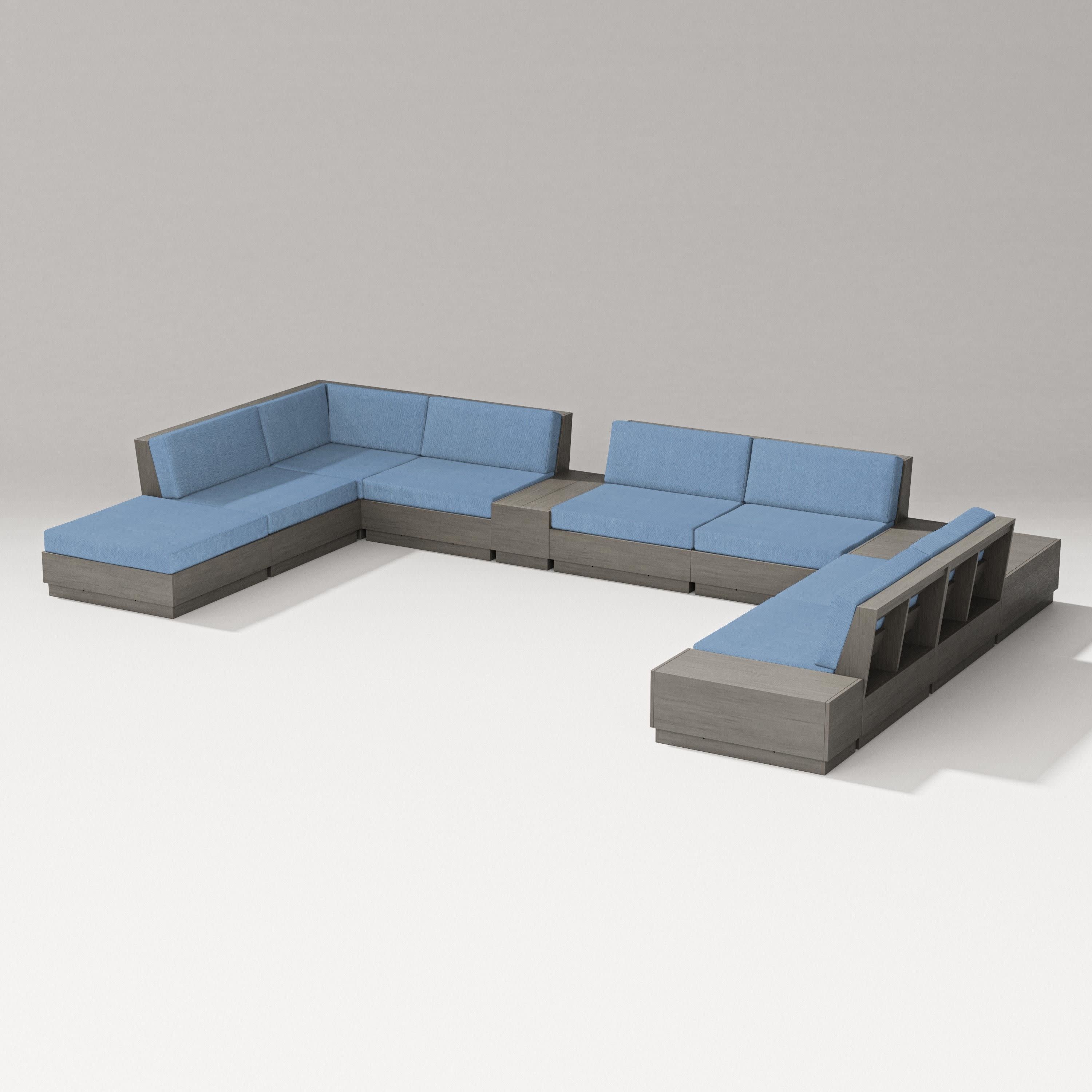 Elevate 11-Piece Conversation Sectional Set in Driftwood / Sky Blue