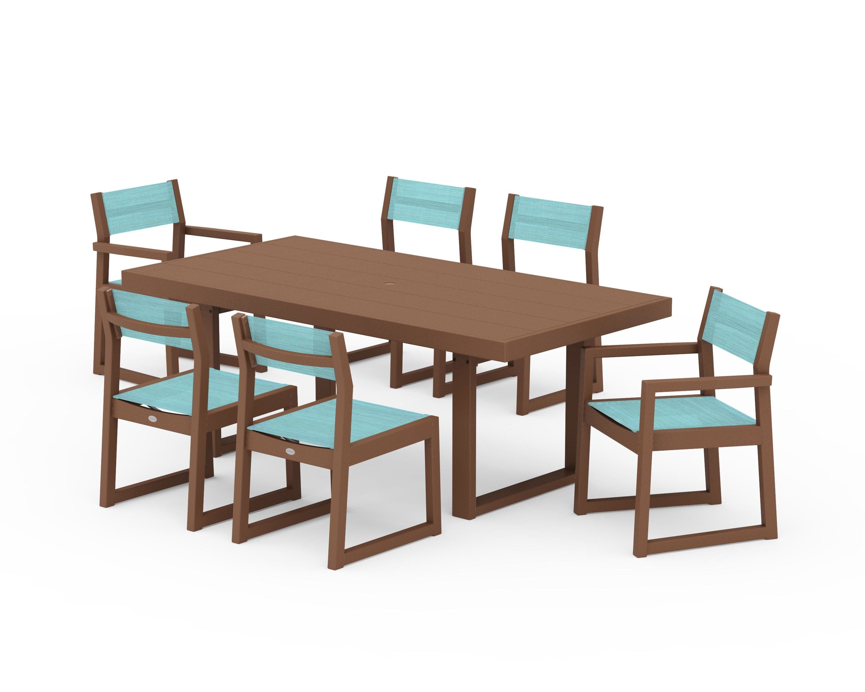 EDGE Sling 7-Piece Dining Set in Teak / Dupioni Aquamarine Sling