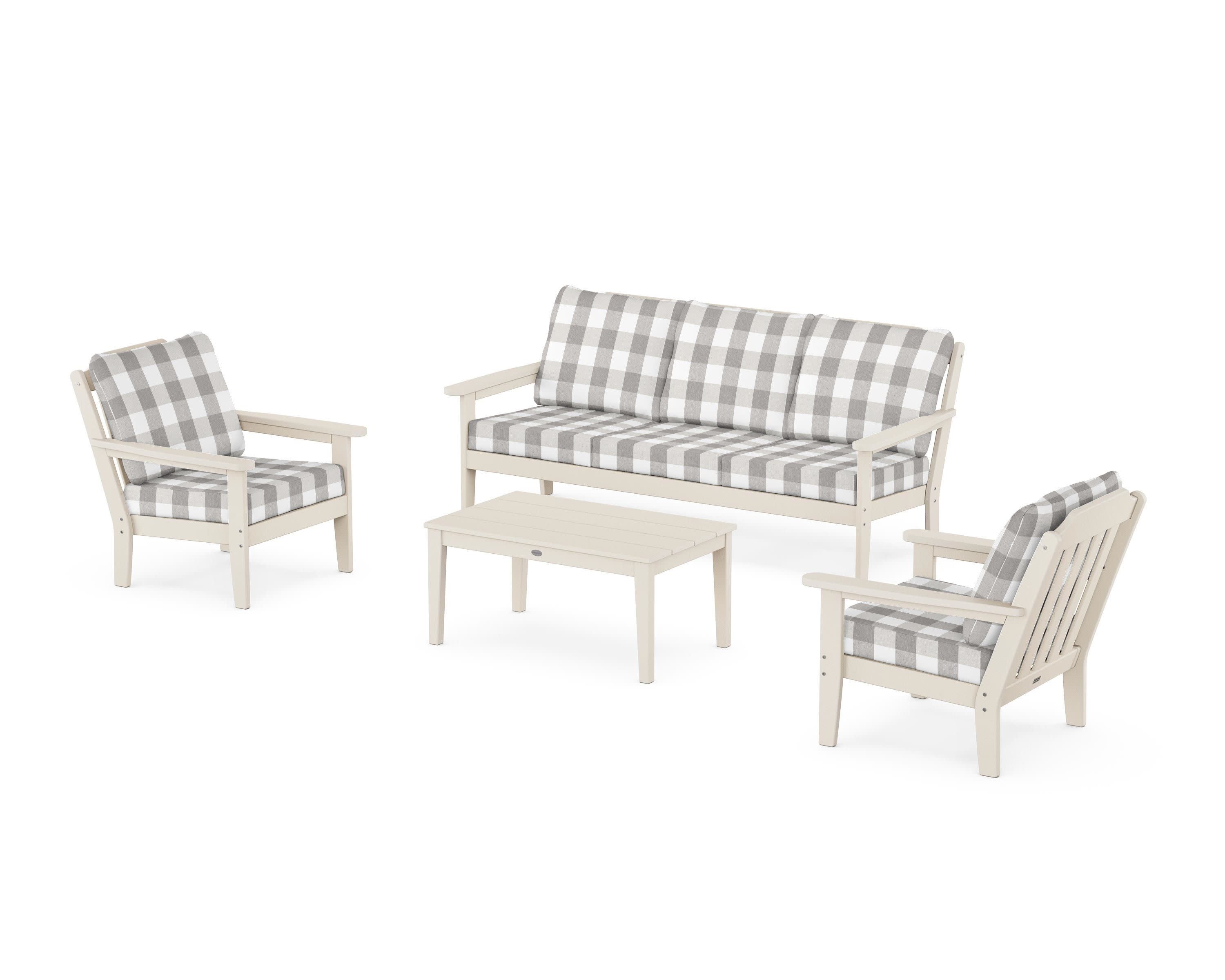 Cottage 4-Piece Deep Seating Set with Sofa in Sand / Buffalo Plaid Grey Mist