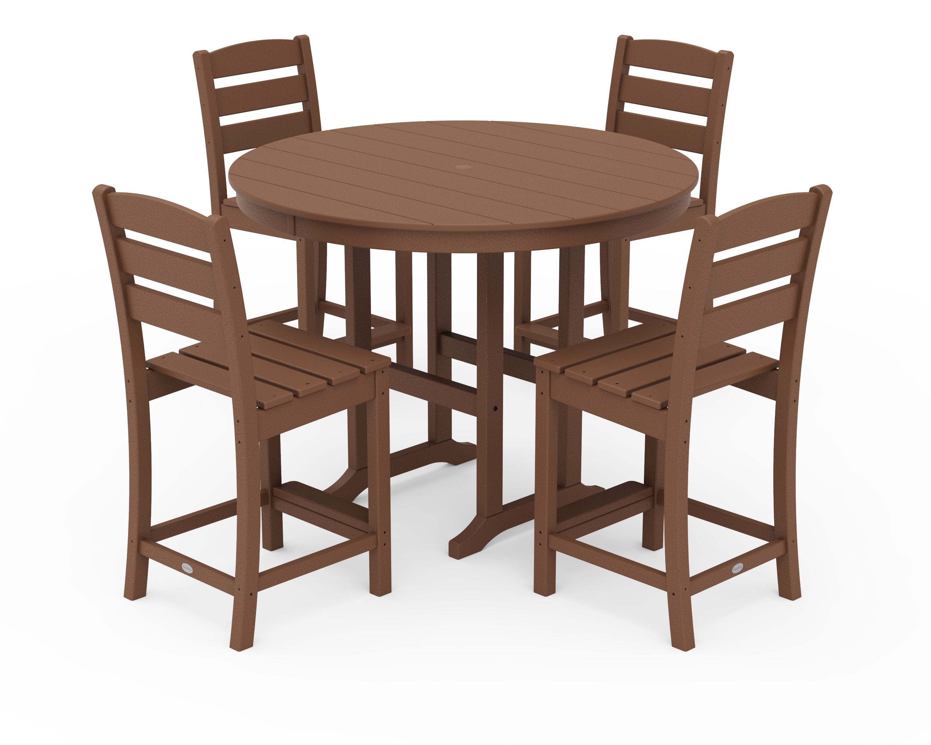 Lakeside 5-Piece Farmhouse Round Side Chair Counter  Set in Teak