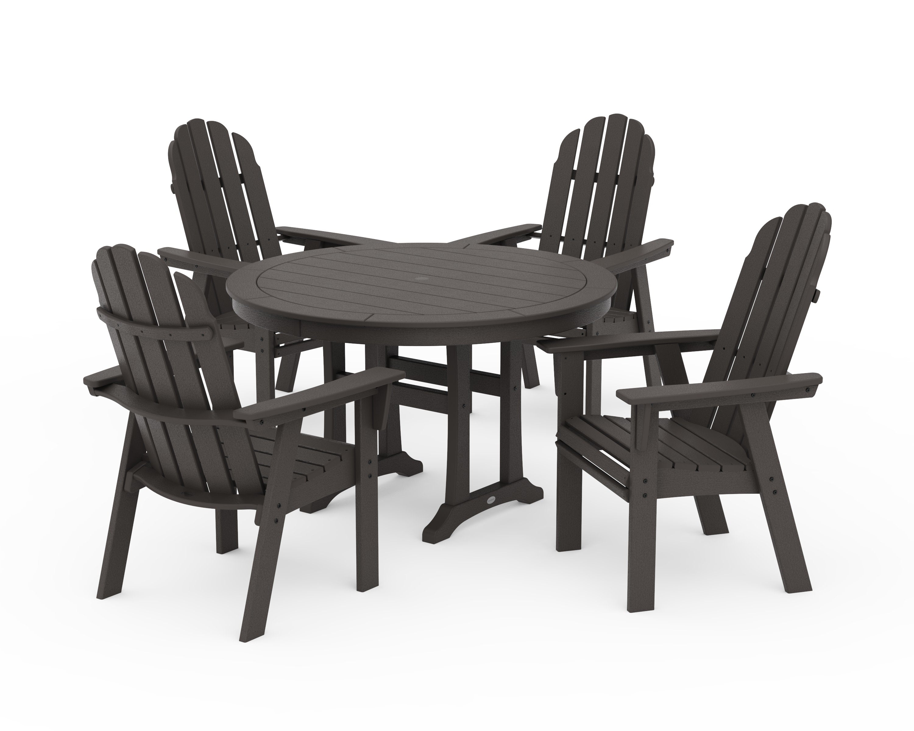 Vineyard Curveback Adirondack 5-Piece Nautical Trestle Dining Set in Vintage Coffee