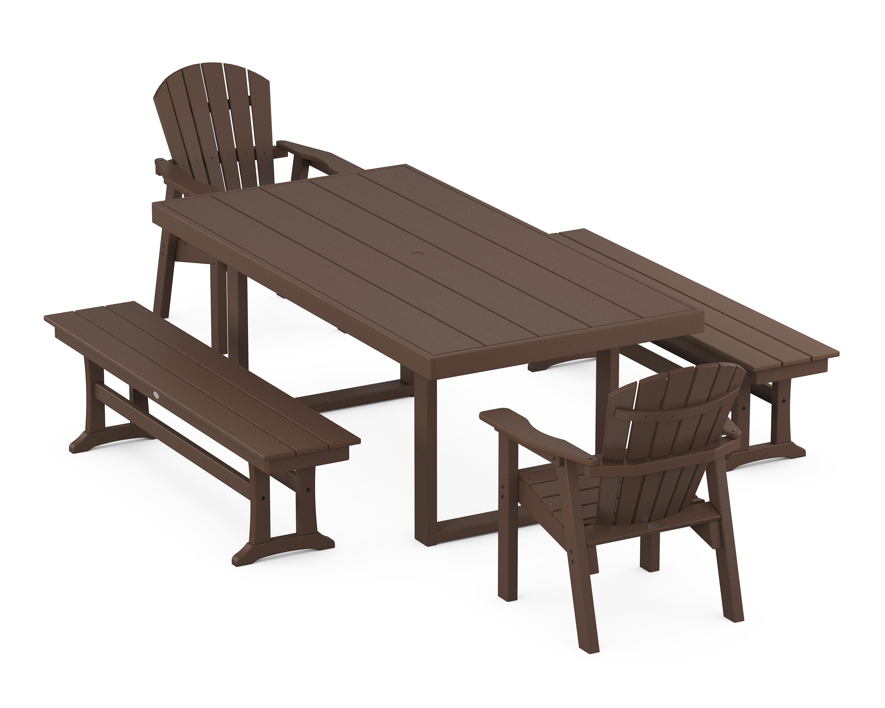Seashell 5-Piece Dining Set with Benches in Mahogany