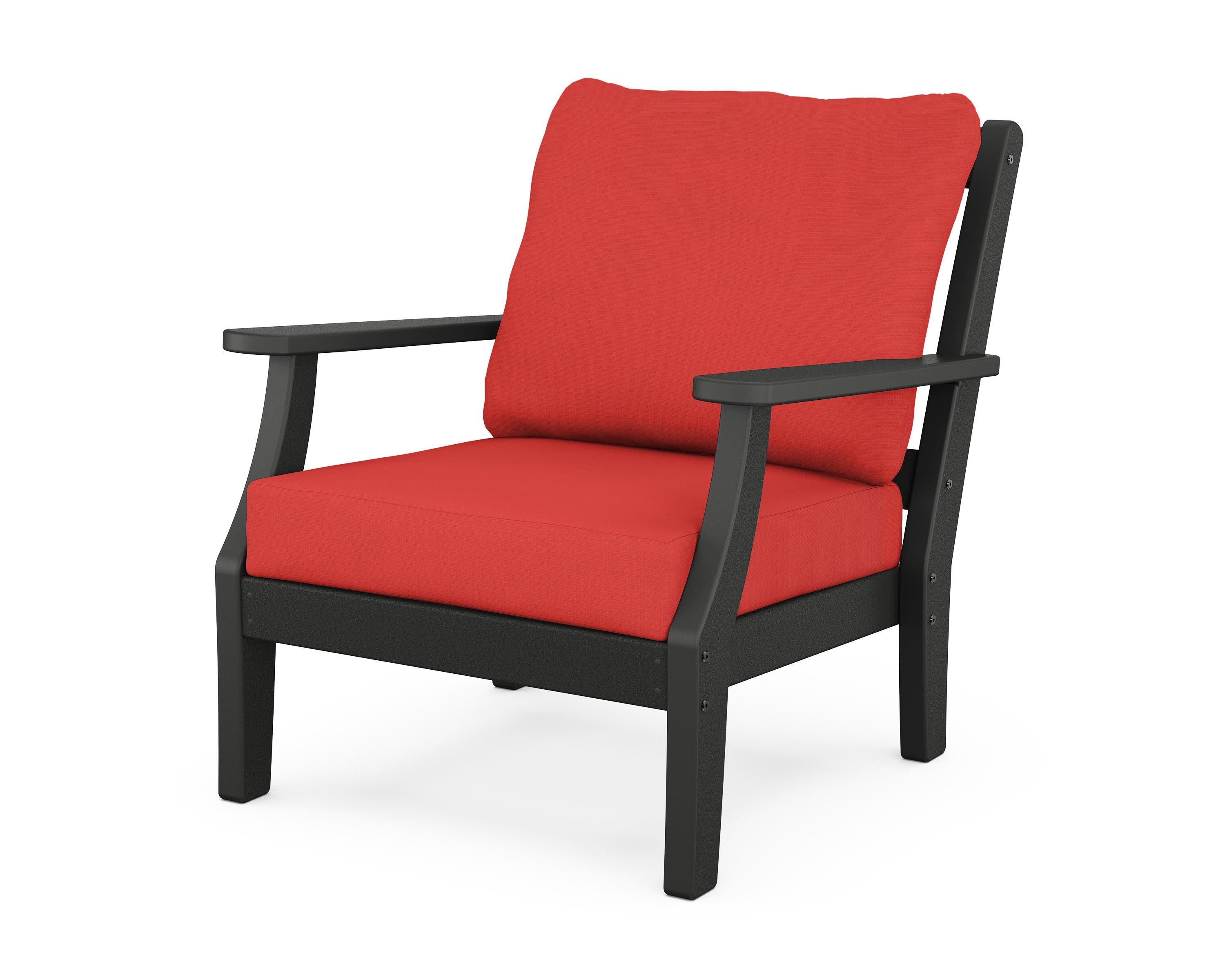Chinoiserie Deep Seating Chair in Black / Crimson Linen
