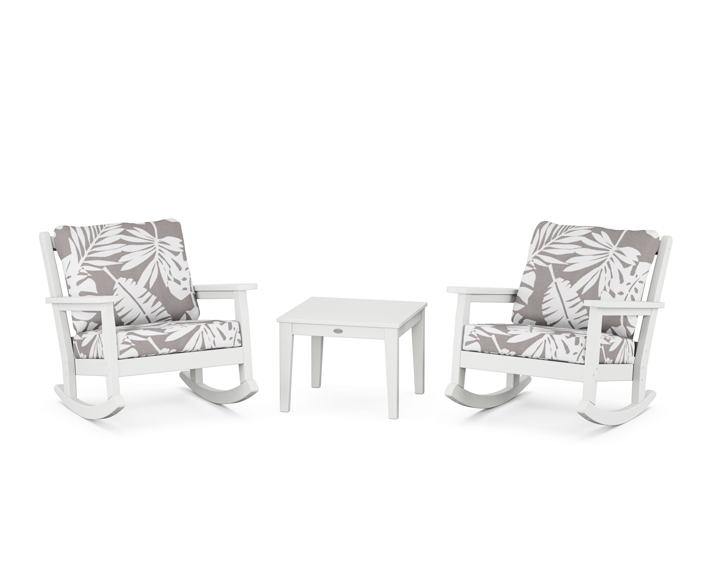 Chippendale 3-Piece Deep Seating Rocker Set in White / Leaf Grey Mist