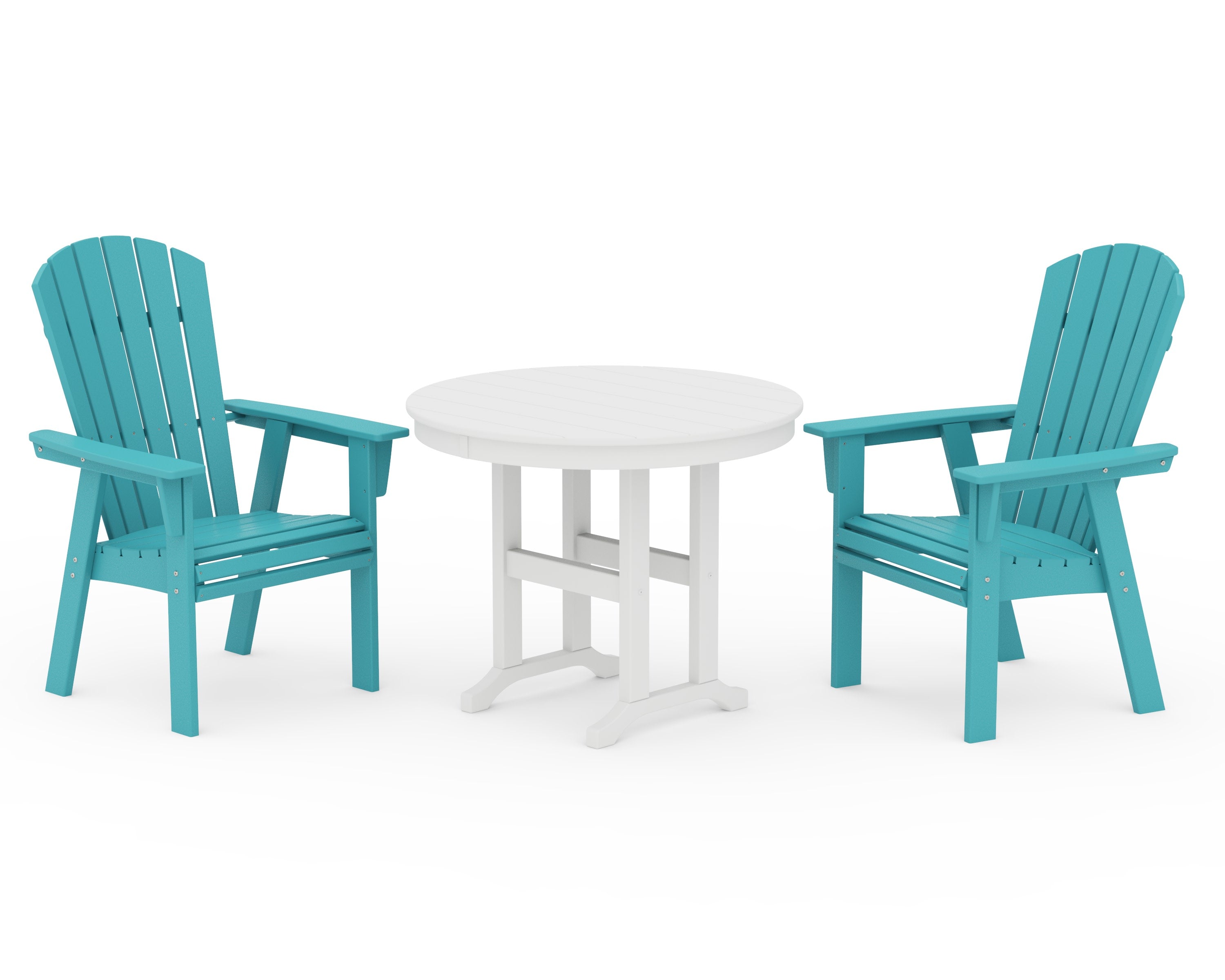 Nautical Adirondack 3-Piece Round Dining Set in Aruba / White