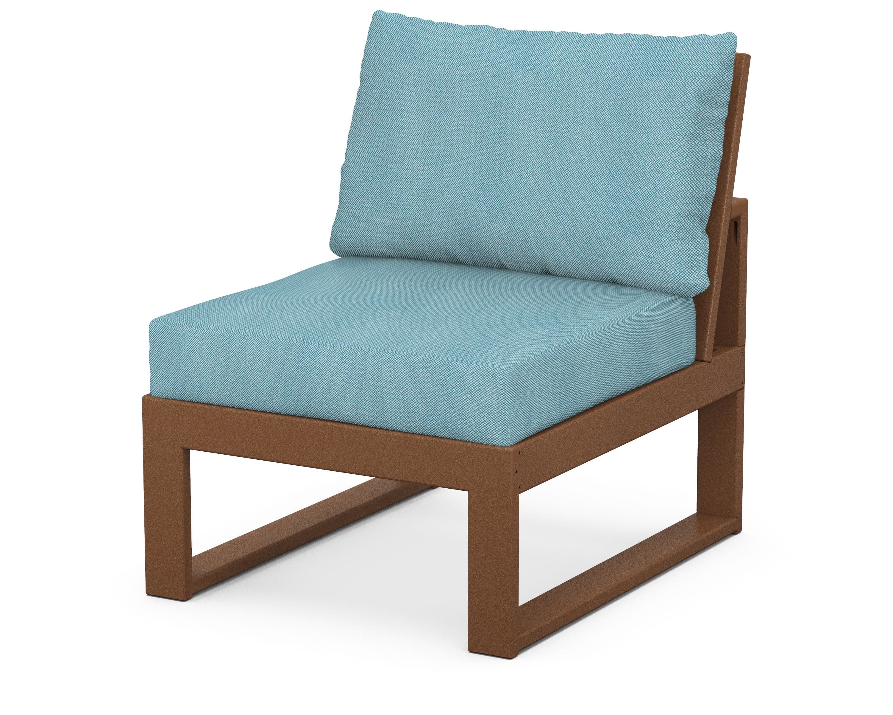 Modular Armless Chair in Teak / Lattice Sky Blue