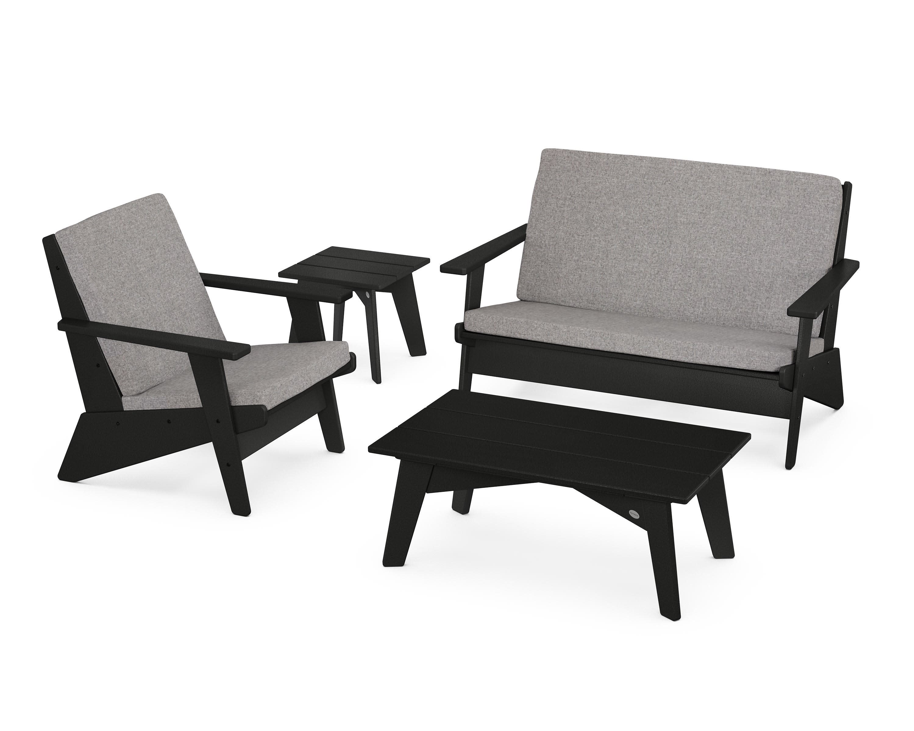 Riviera Modern Lounge 4-Piece Set in Black / Grey Mist
