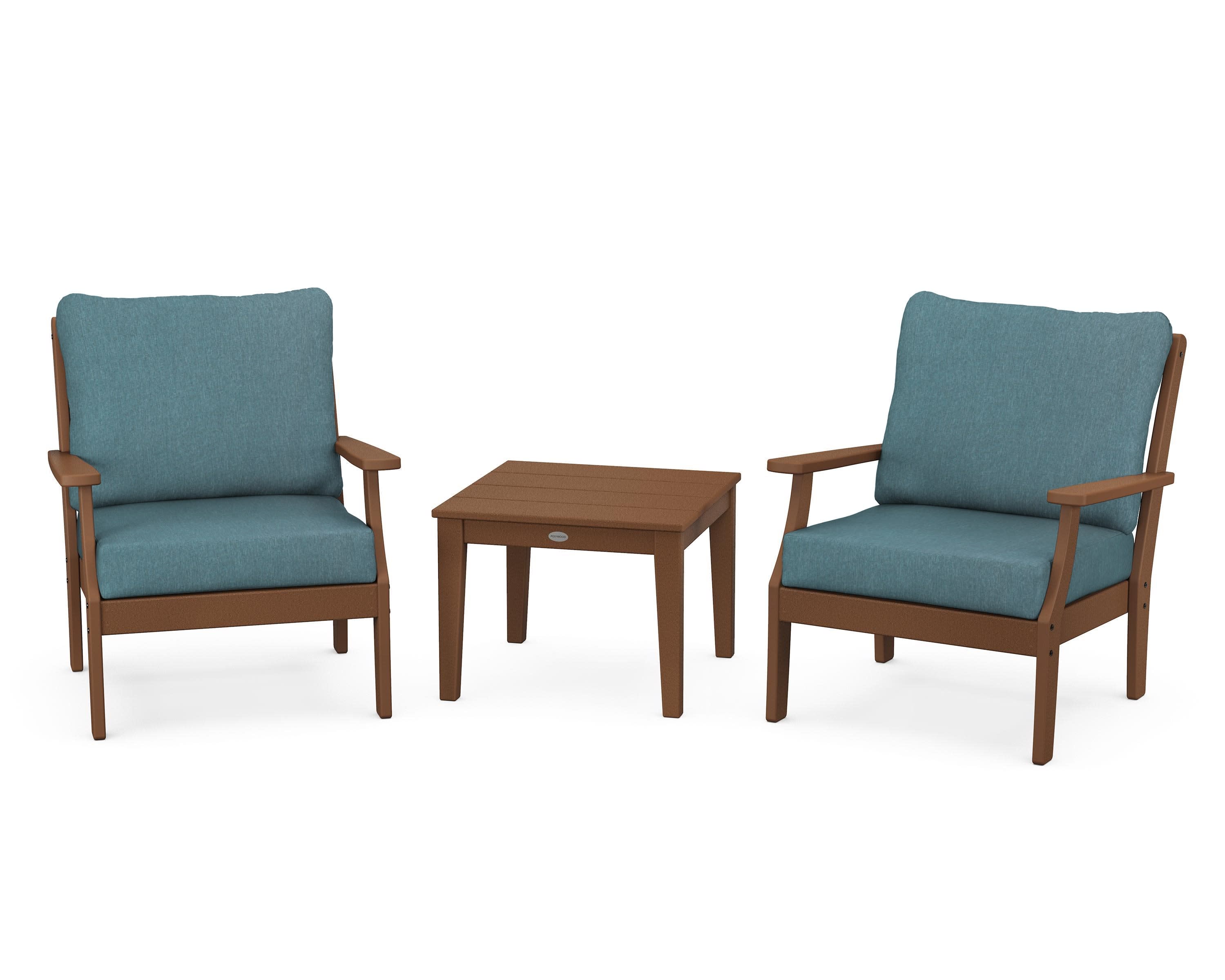 Braxton 3-Piece Deep Seating Set in Teak / Ocean Teal