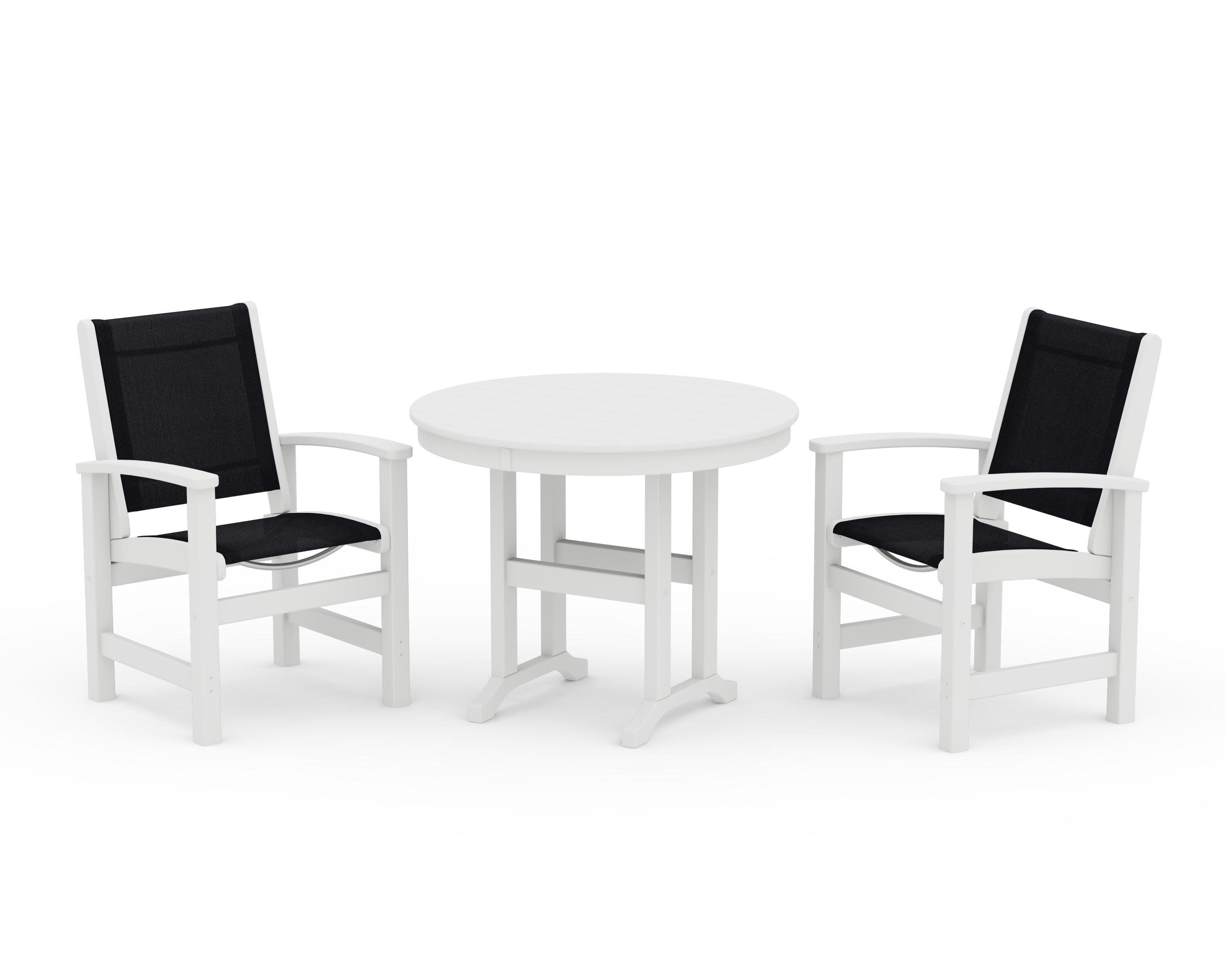 Coastal 3-Piece Round Dining Set in White / Black Sling