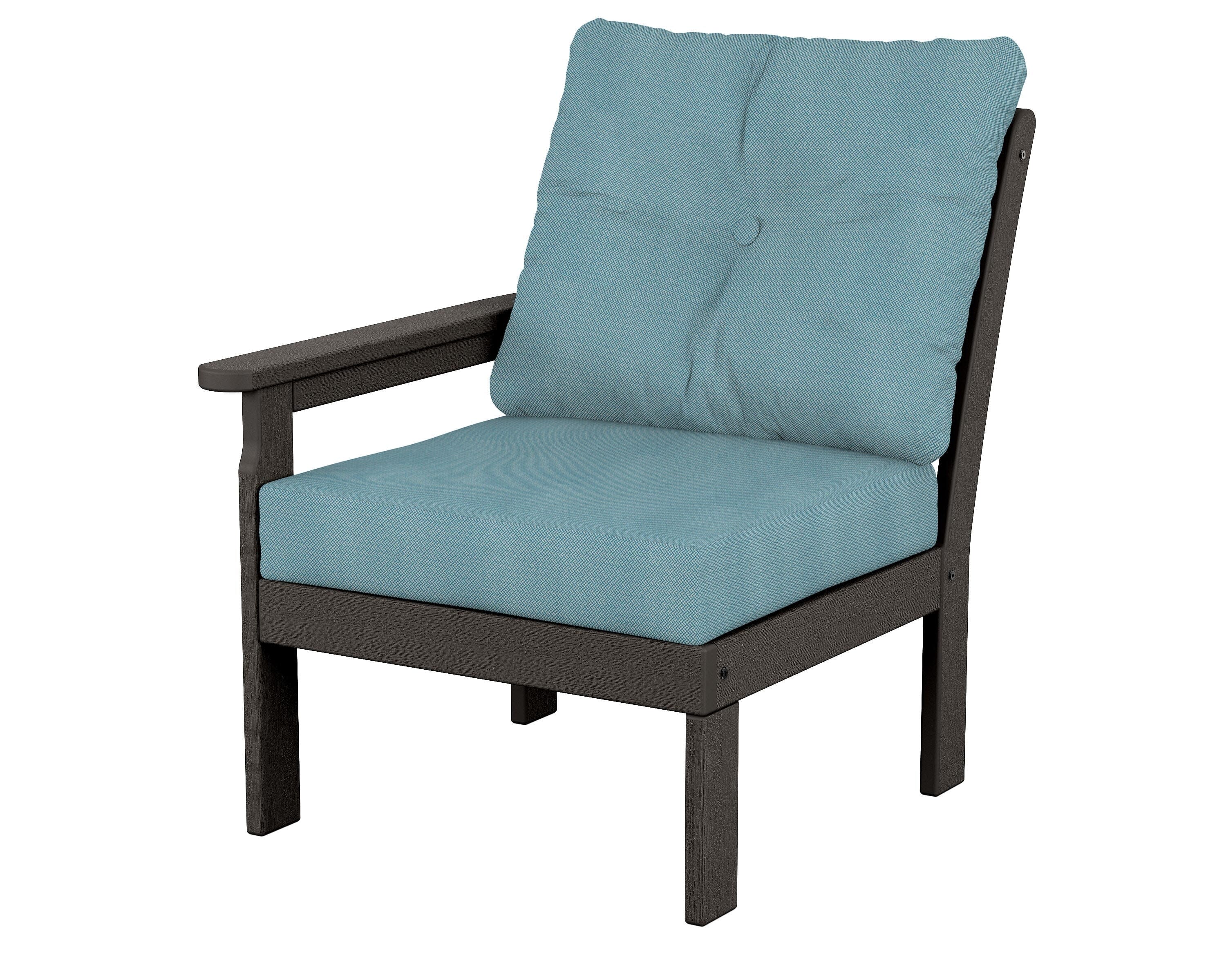 Vineyard Modular Left Arm Chair in Vintage Coffee / Lattice Sky Blue