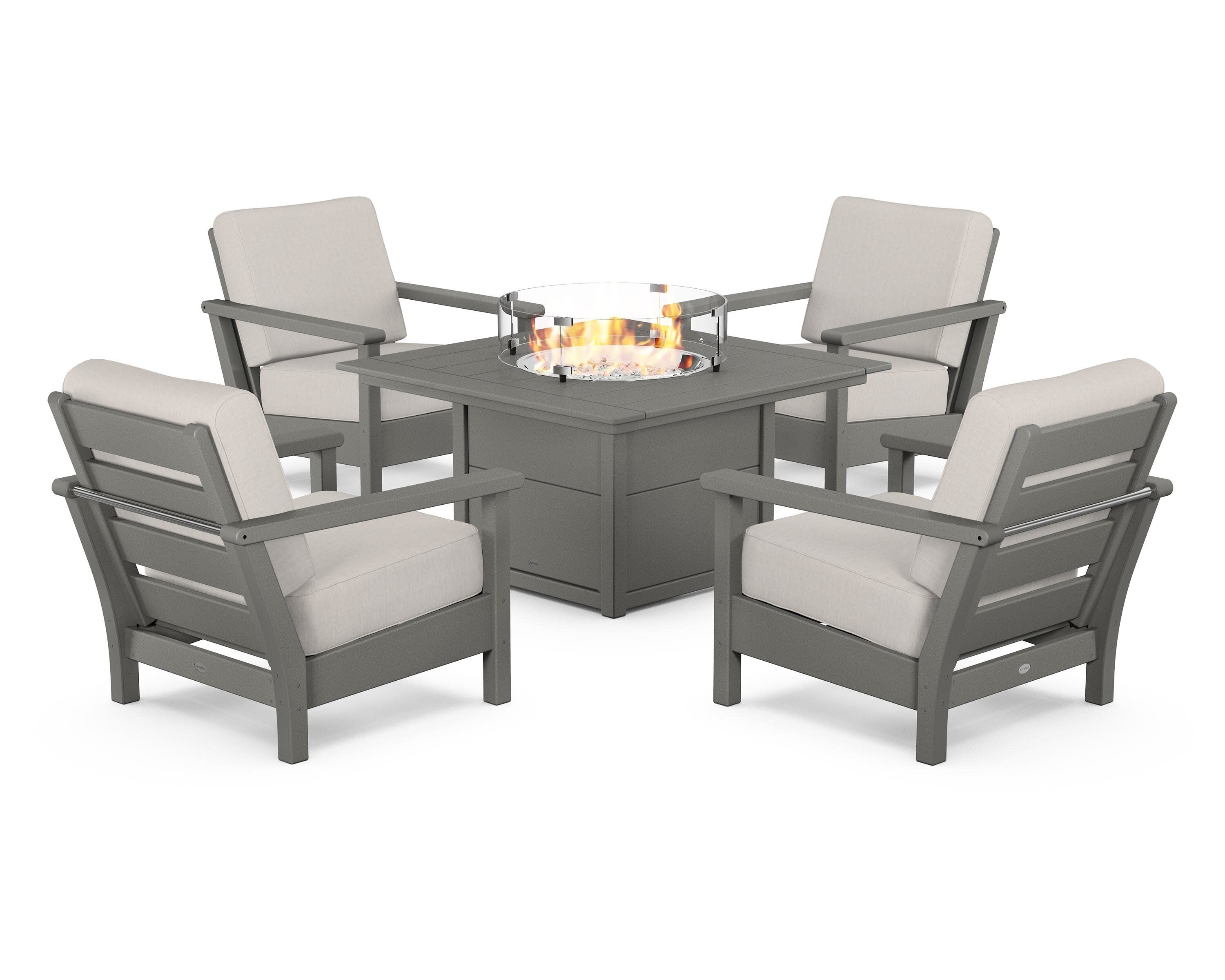 Harbour 5-Piece Conversation Set with Fire Pit Table in Slate Grey / Cast Ash