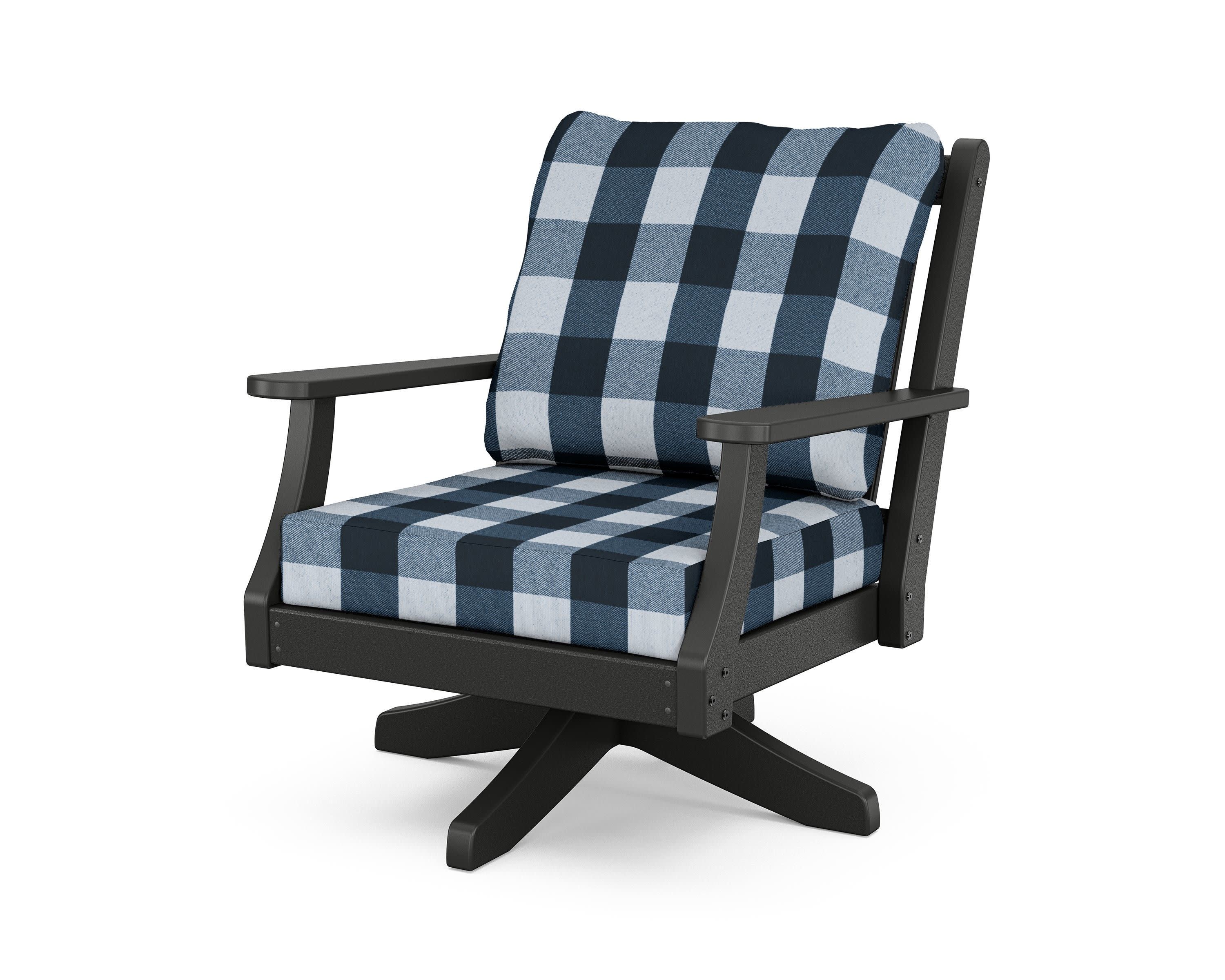 Wovendale Deep Seating Swivel Chair in Black / Buffalo Plaid Marine Indigo