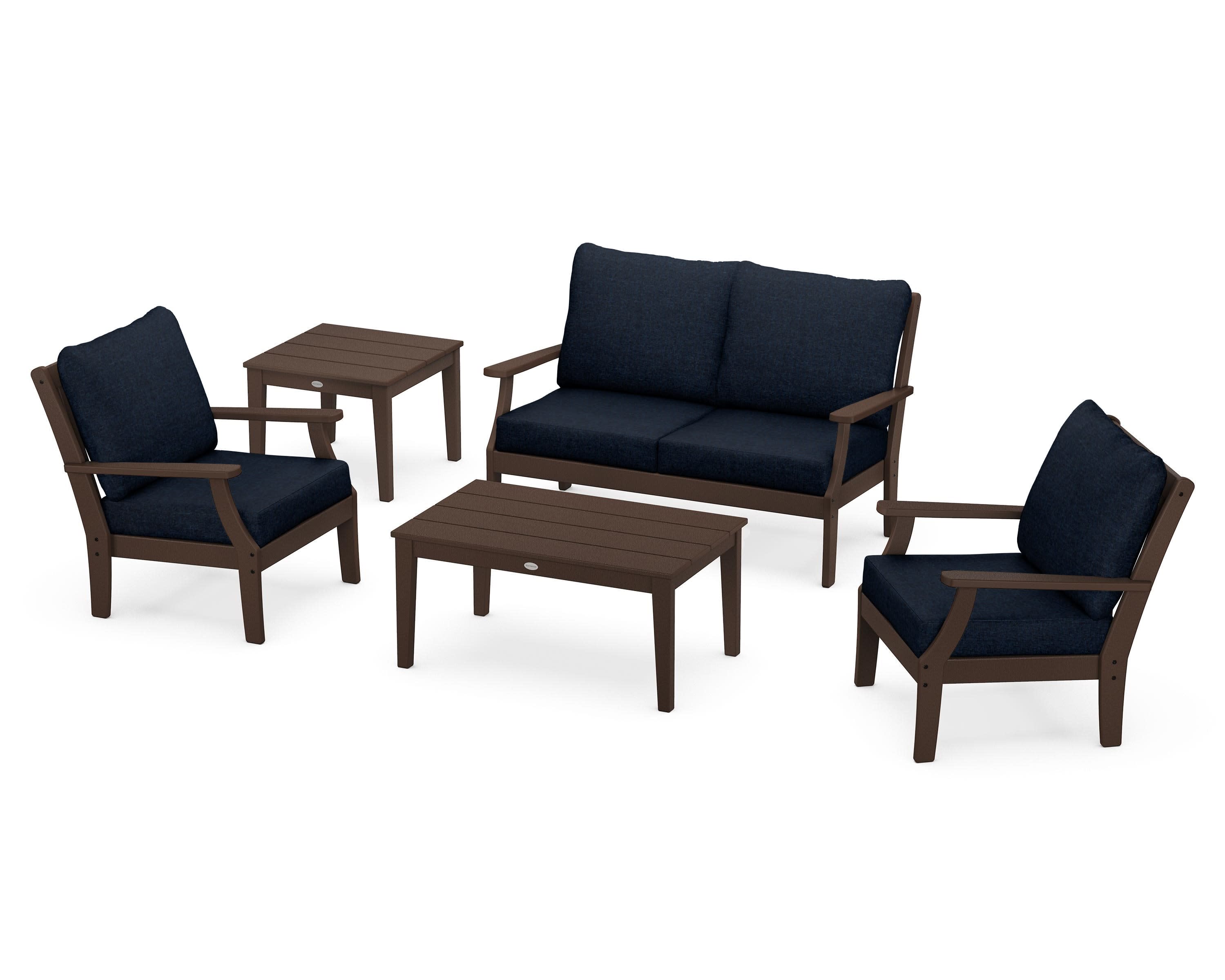 Braxton 5-Piece Deep Seating Set in Mahogany / Marine Indigo
