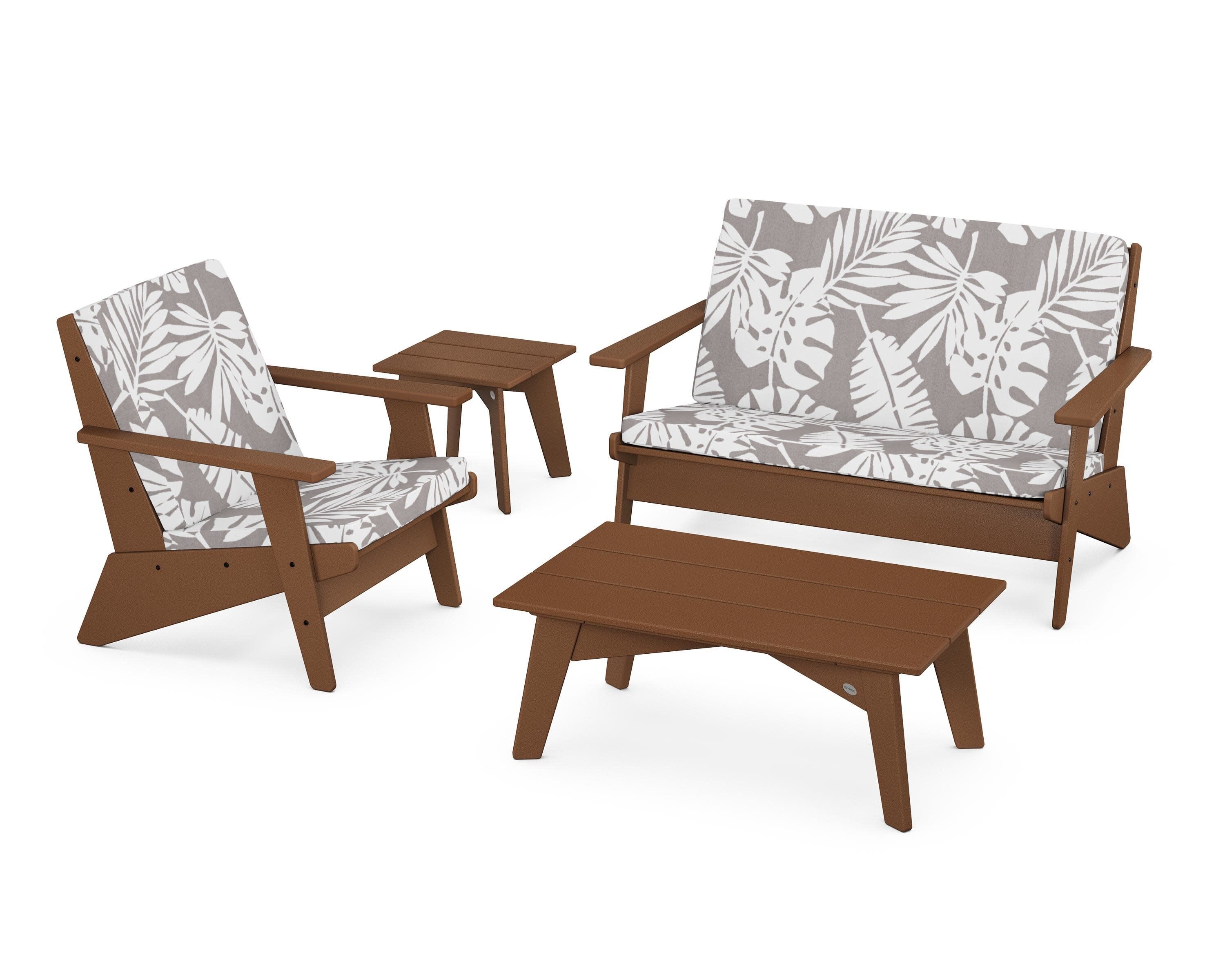 Riviera Modern Lounge 4-Piece Set in Teak / Leaf Grey Mist