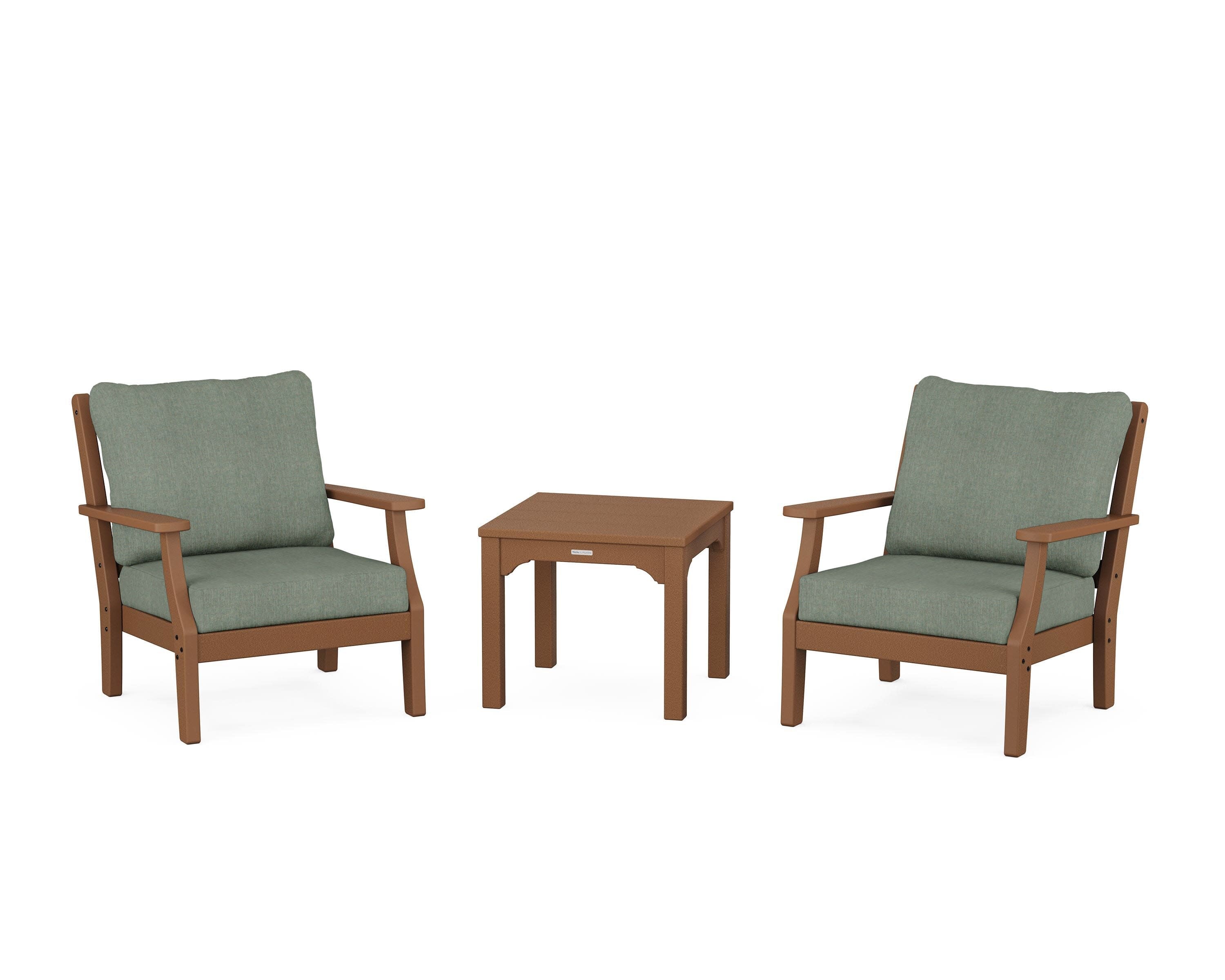 Chinoiserie 3-Piece Deep Seating Set in Teak / Cast Sage