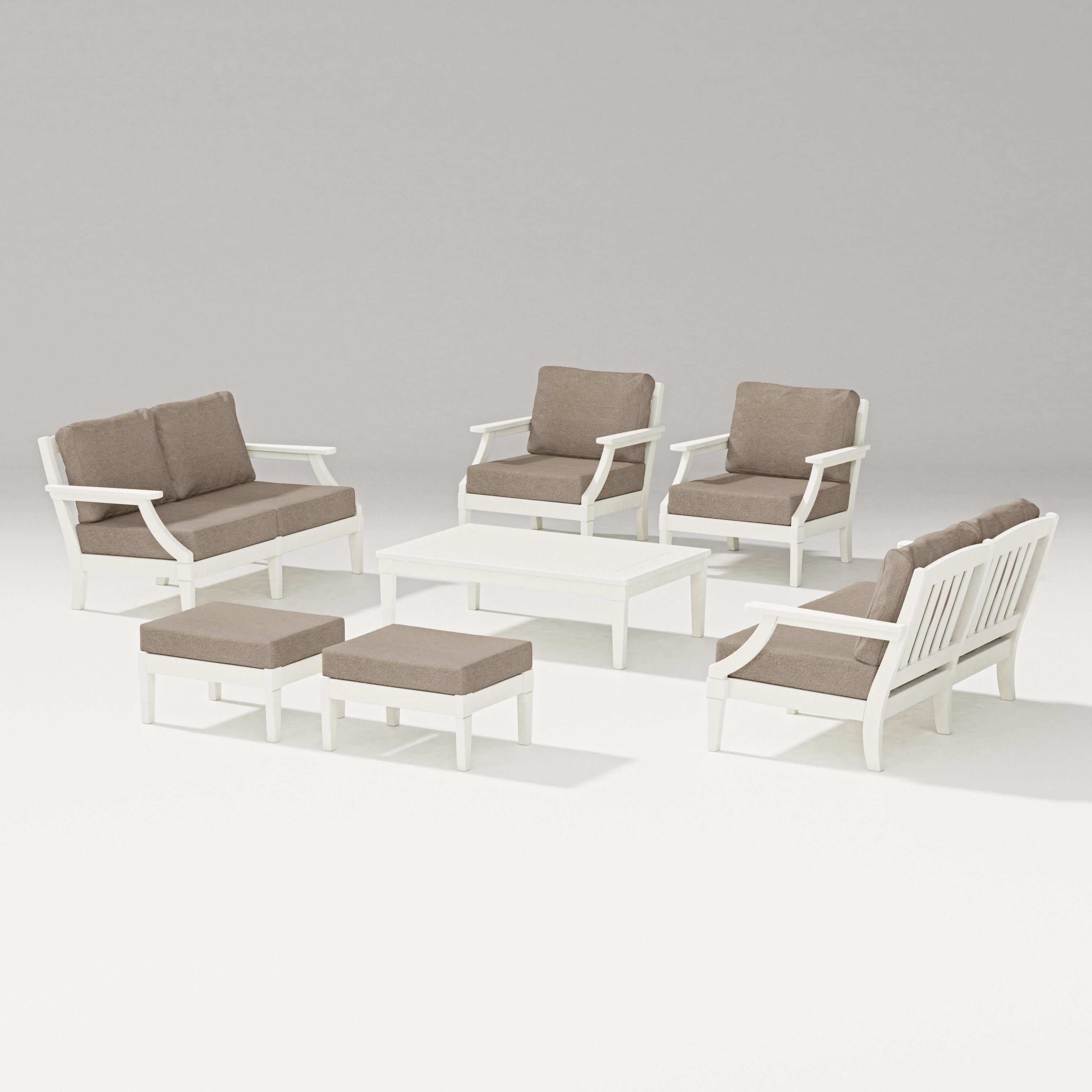 Estate 7-Piece Lounge Loveseat Set in Vintage White / Spiced Burlap