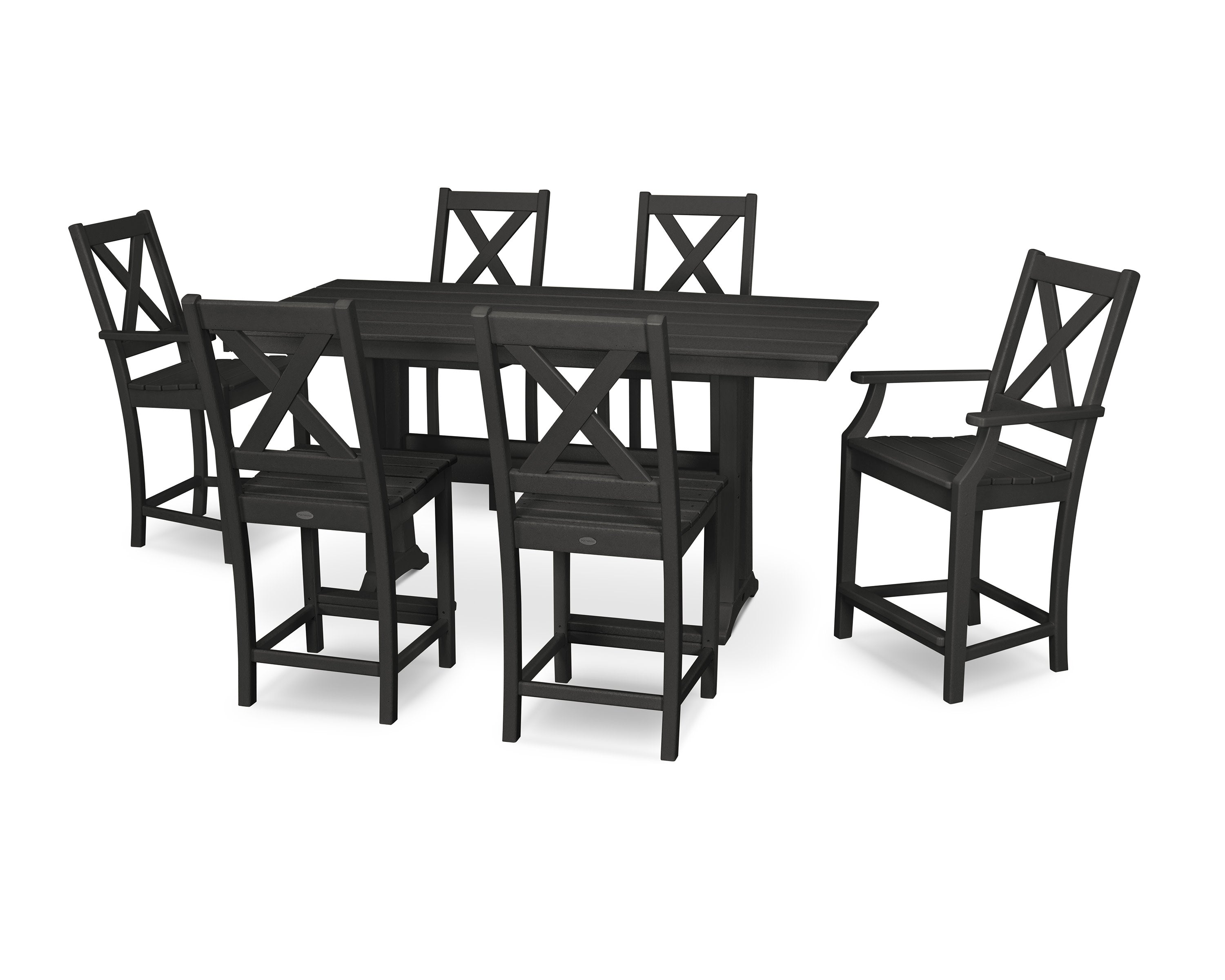 Braxton 7-Piece Farmhouse Trestle Counter Set in Black
