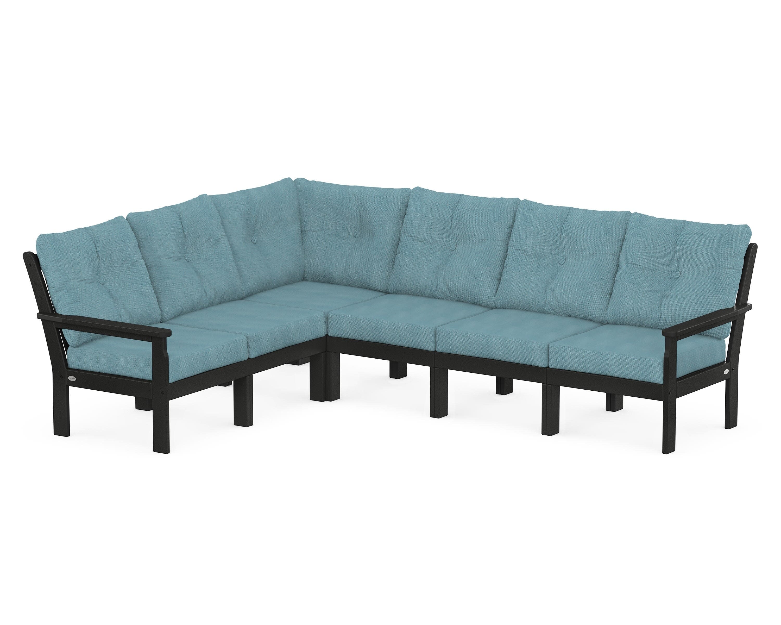Vineyard 6-Piece Sectional in Black / Lattice Sky Blue