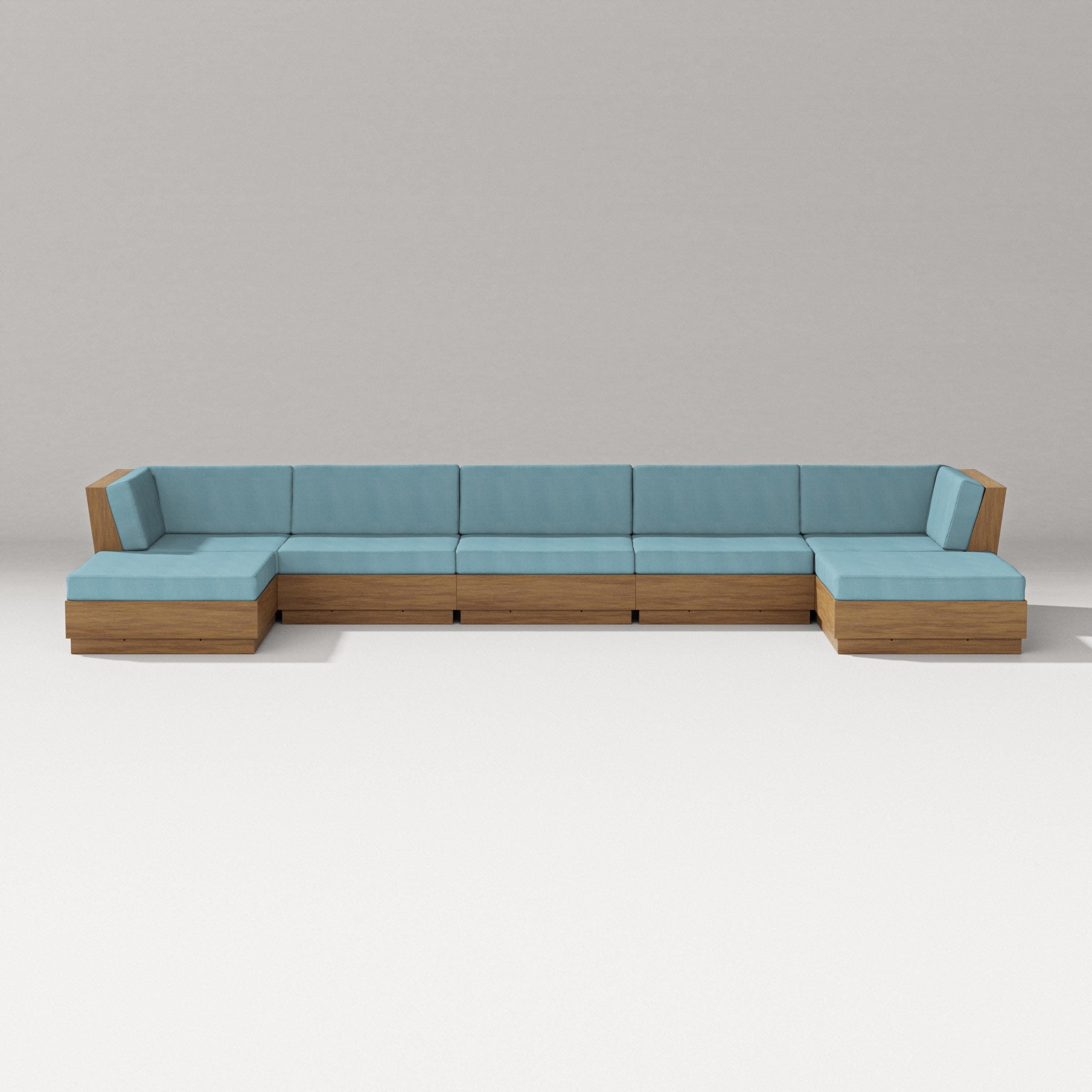 Elevate 7-Piece Double Chaise Sectional in Natural / Lattice Sky Blue