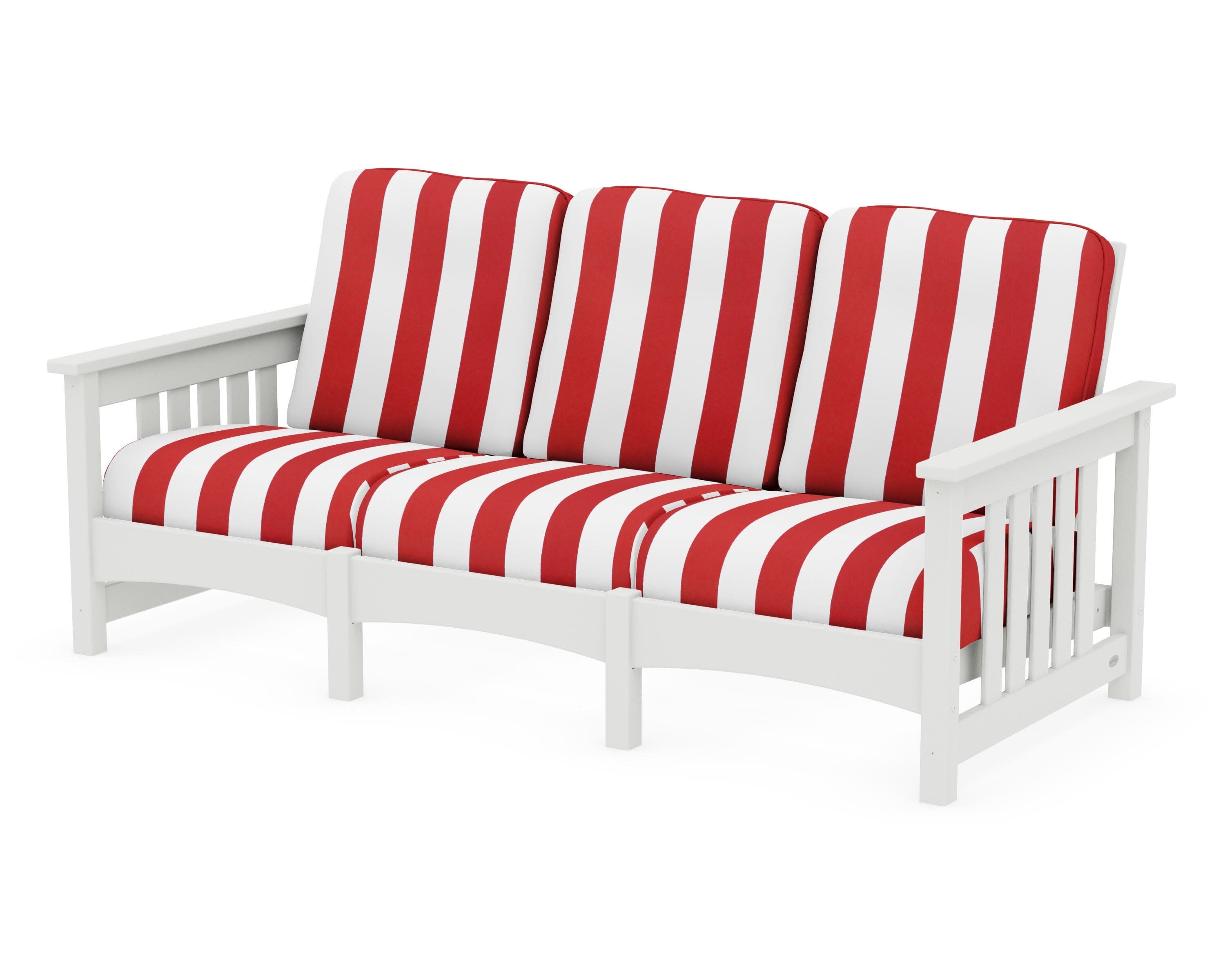 Club Mission Sofa in Vintage White / Cabana Stripe Crimson