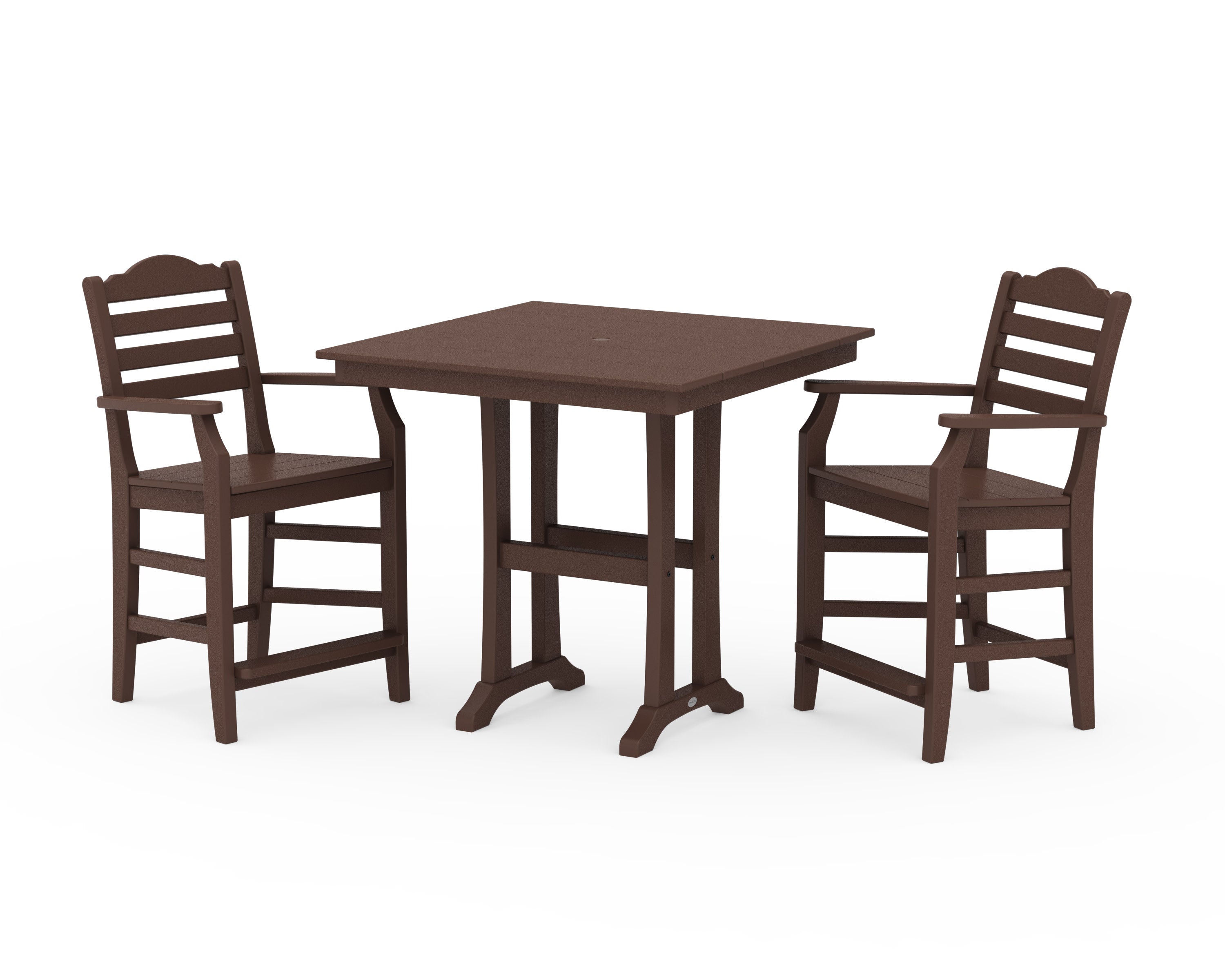 Savannah 3-Piece Farmhouse Counter Set with Trestle Legs in Mahogany