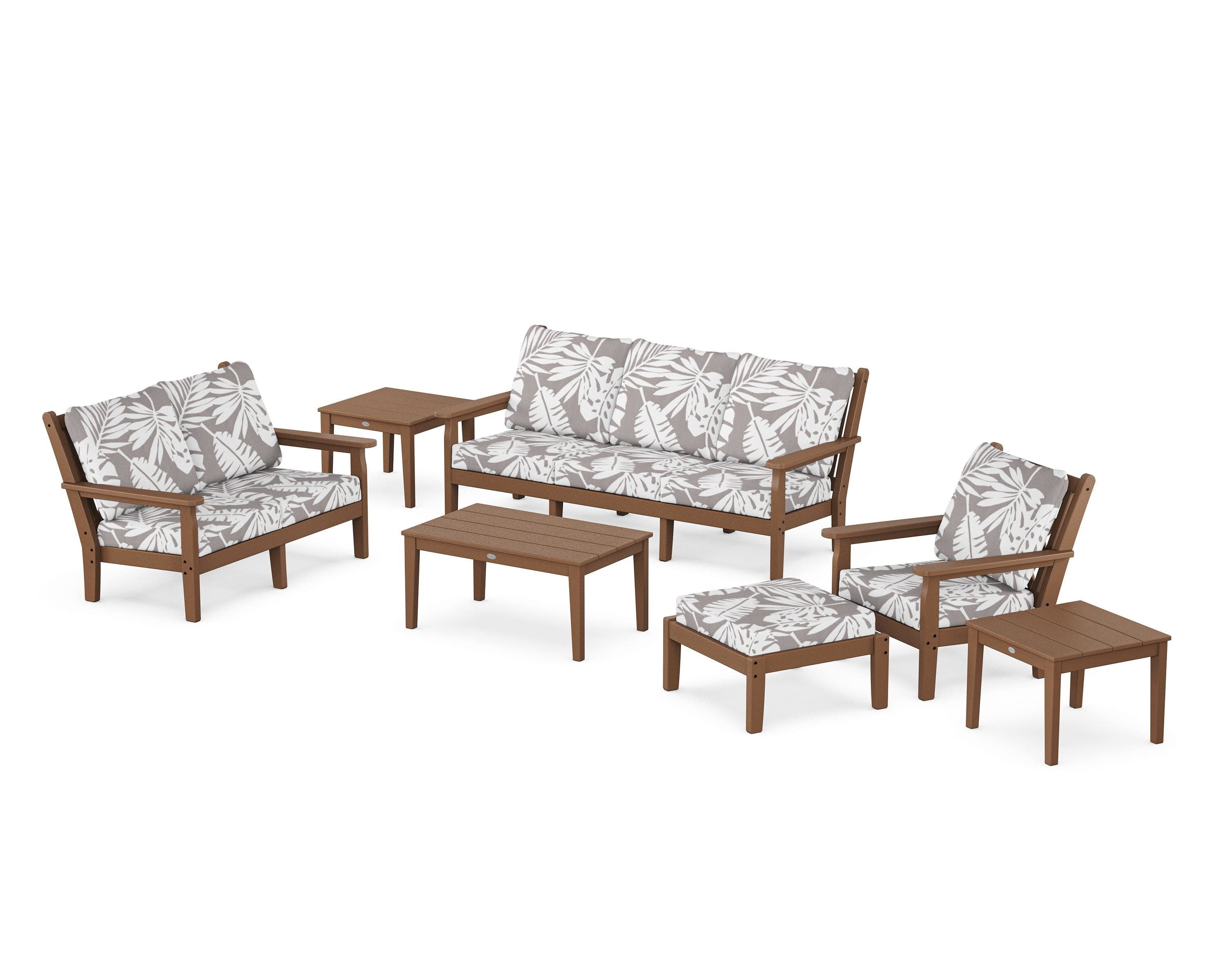 Chippendale 7-Piece Deep Seating Set in Teak / Leaf Grey Mist