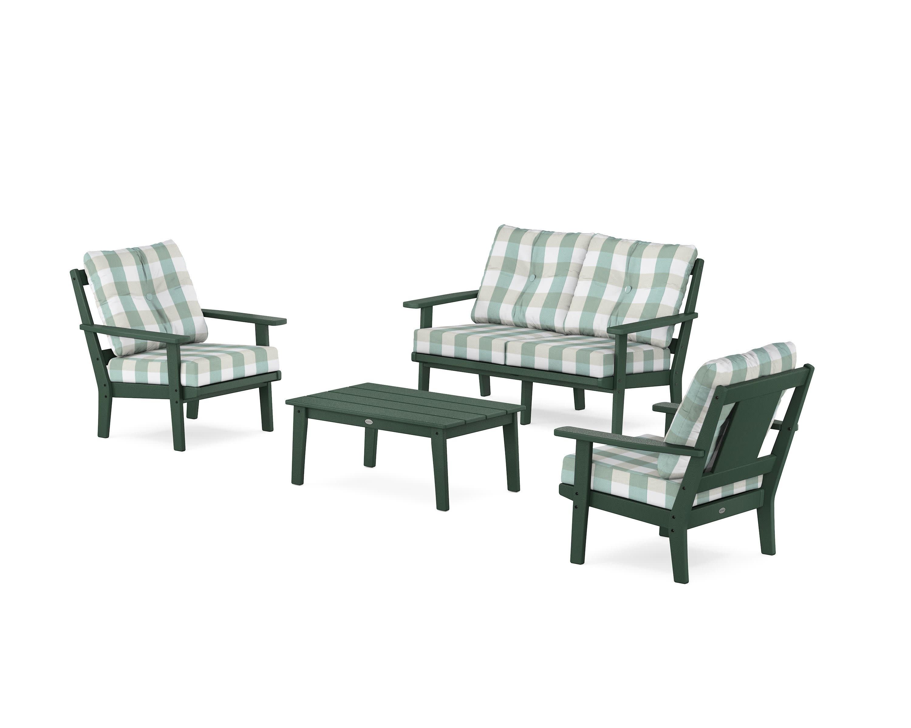 Prairie 4-Piece Deep Seating Set with Loveseat in Green / Buffalo Plaid Glacier Spa