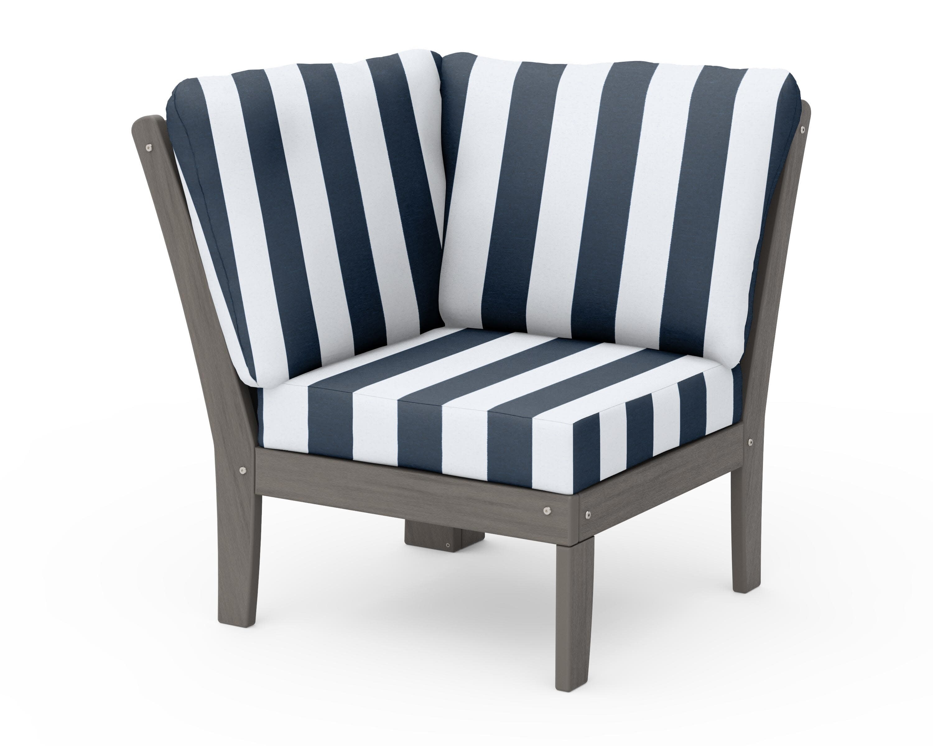 Braxton Modular Corner Chair in Driftwood / Cabana Stripe Marine Indigo