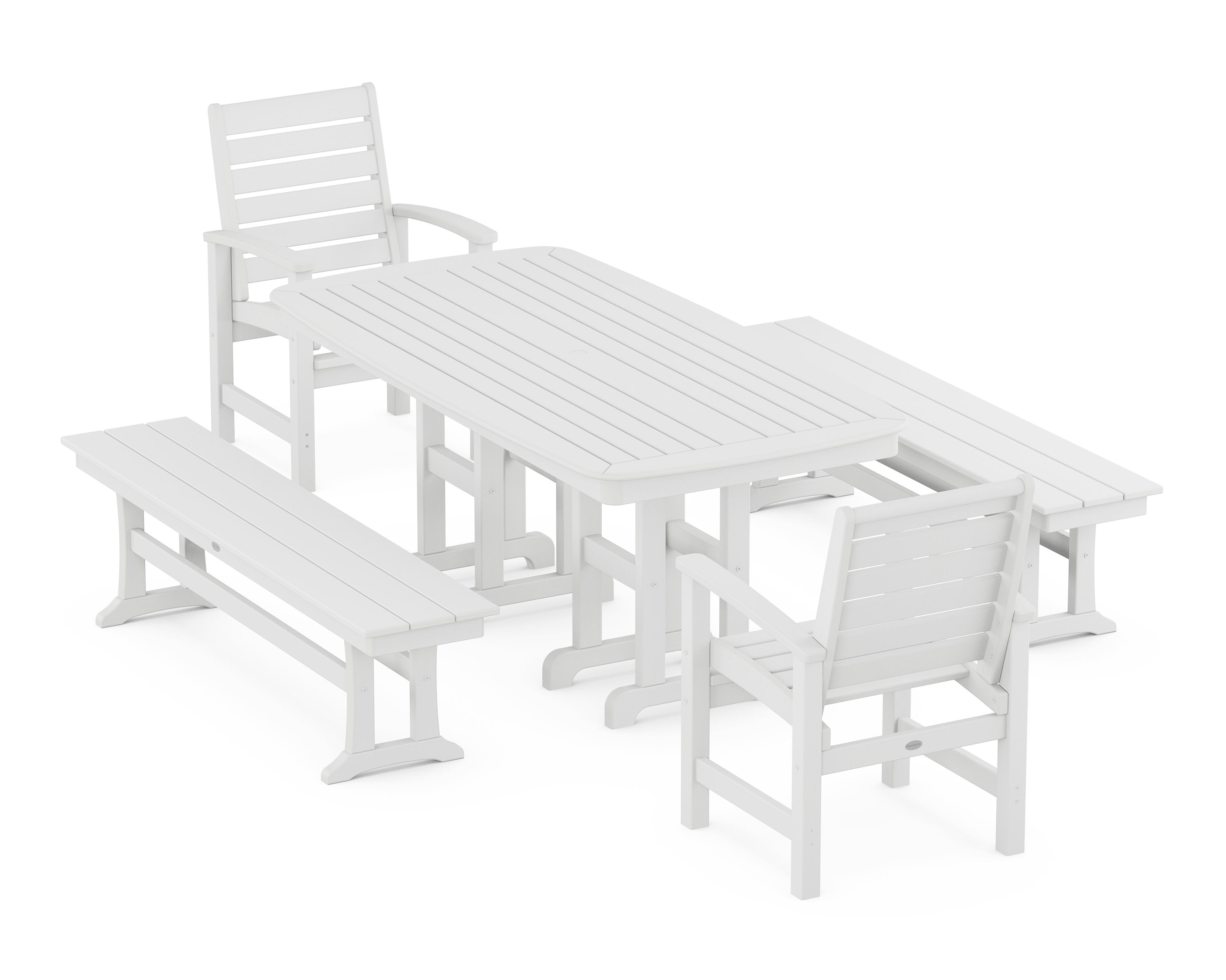 Signature 5-Piece Dining Set with Benches in White
