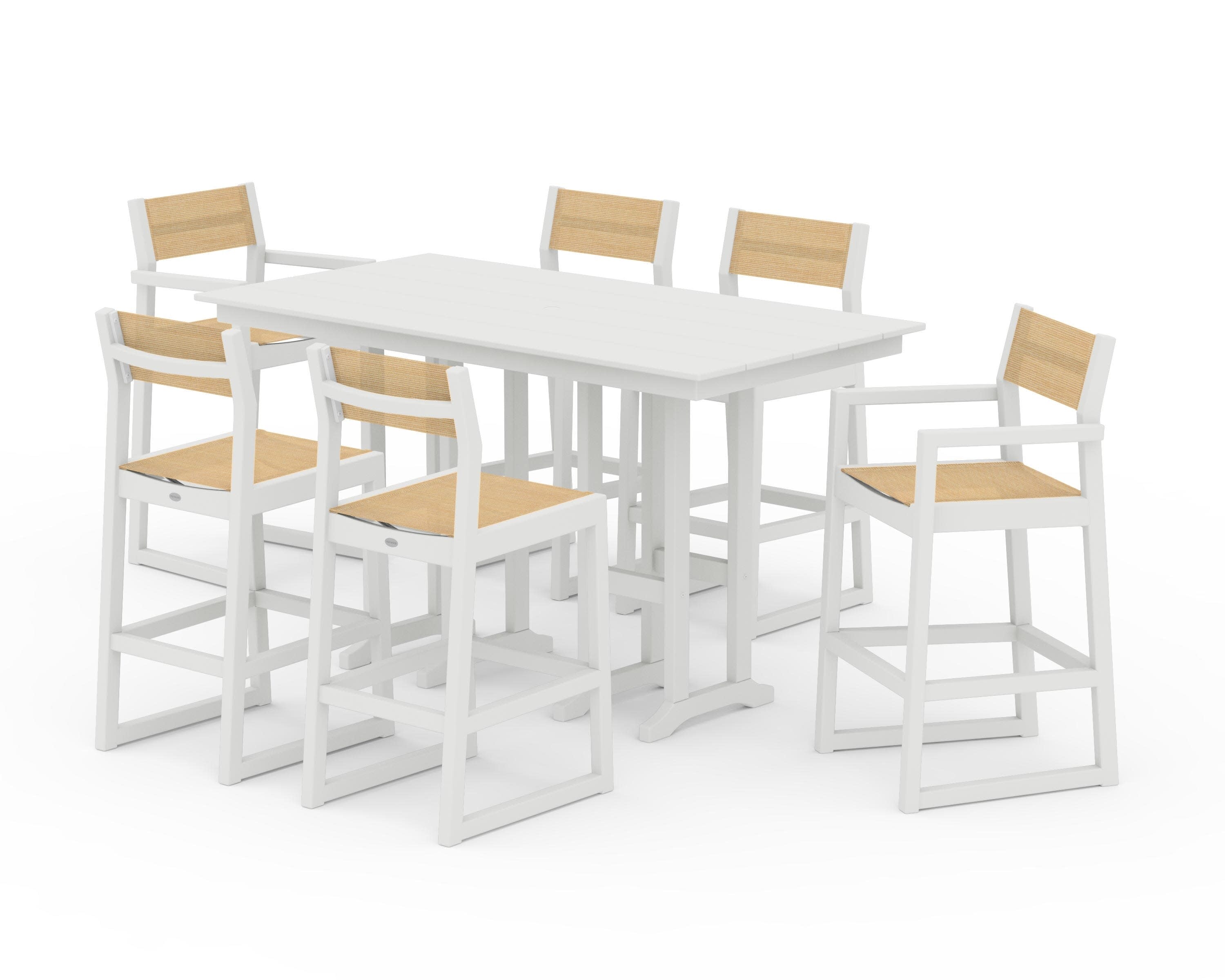 EDGE Sling 7-Piece Farmhouse Bar Set in White / Dupioni Apricot Sling