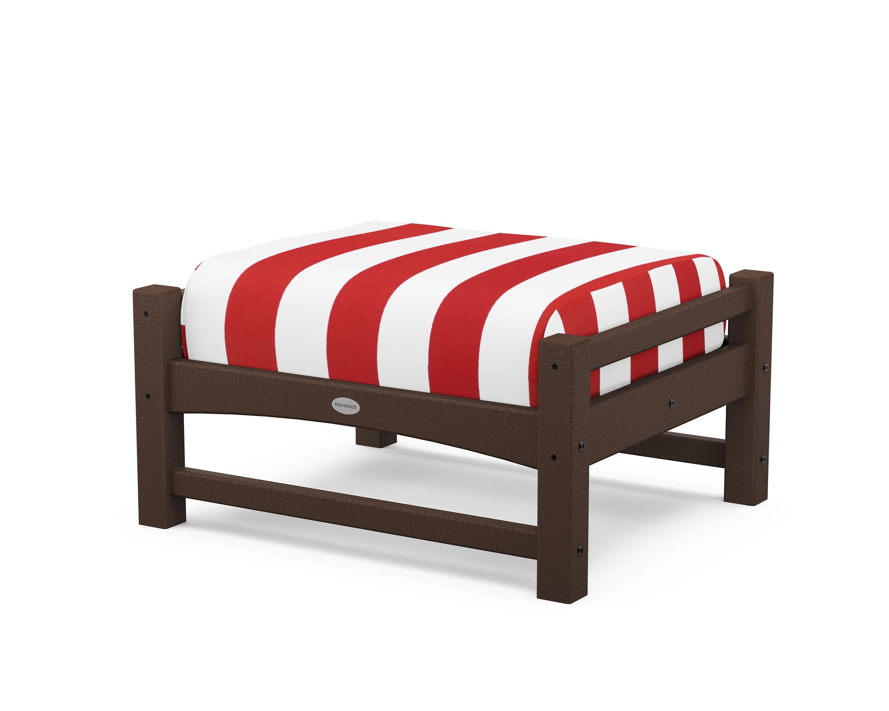 Club Ottoman in Mahogany / Cabana Stripe Crimson